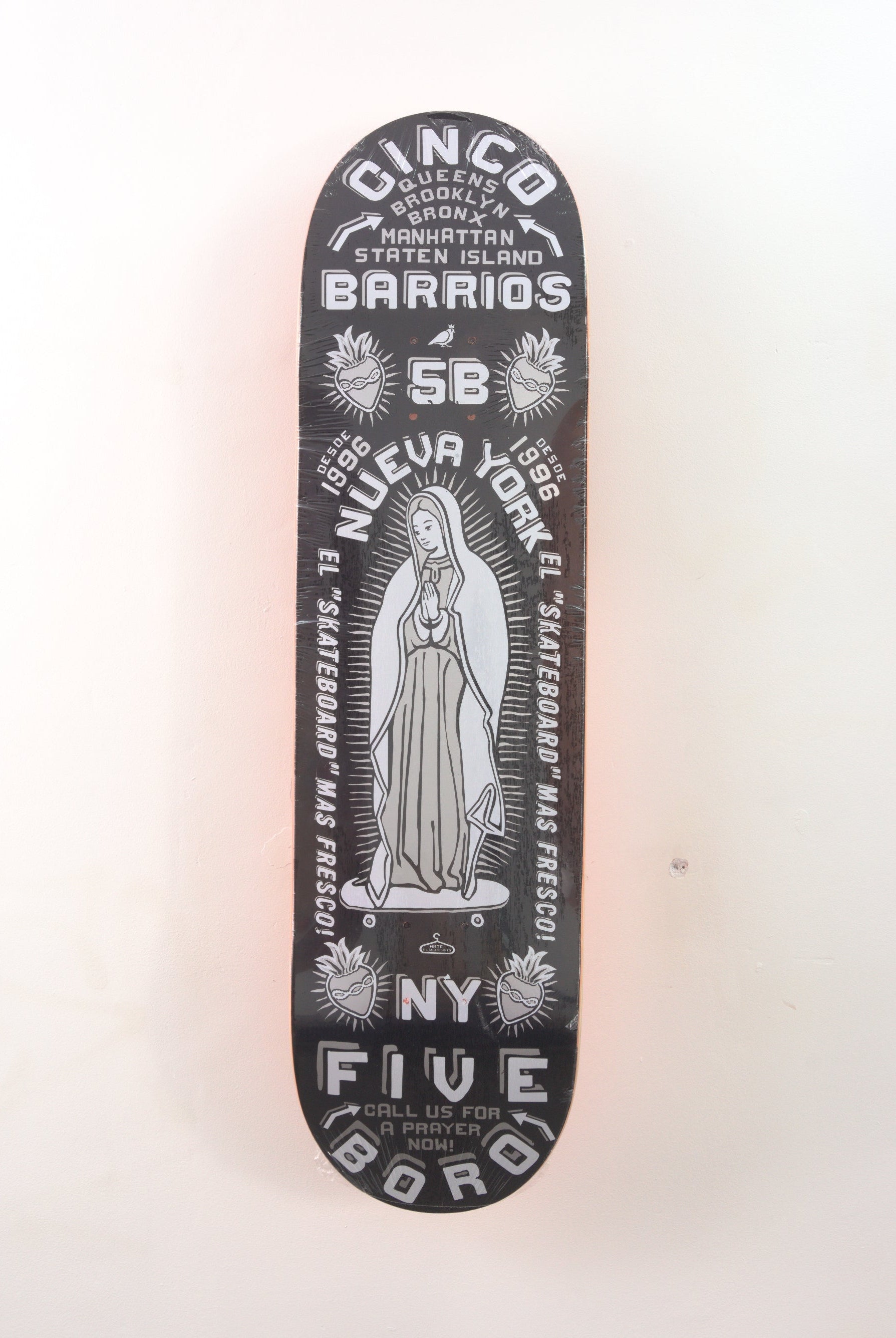 5 boro – 5b cinqo barrios skateboard deck 8.25’’ x 32.00’’ skateboard deck religious