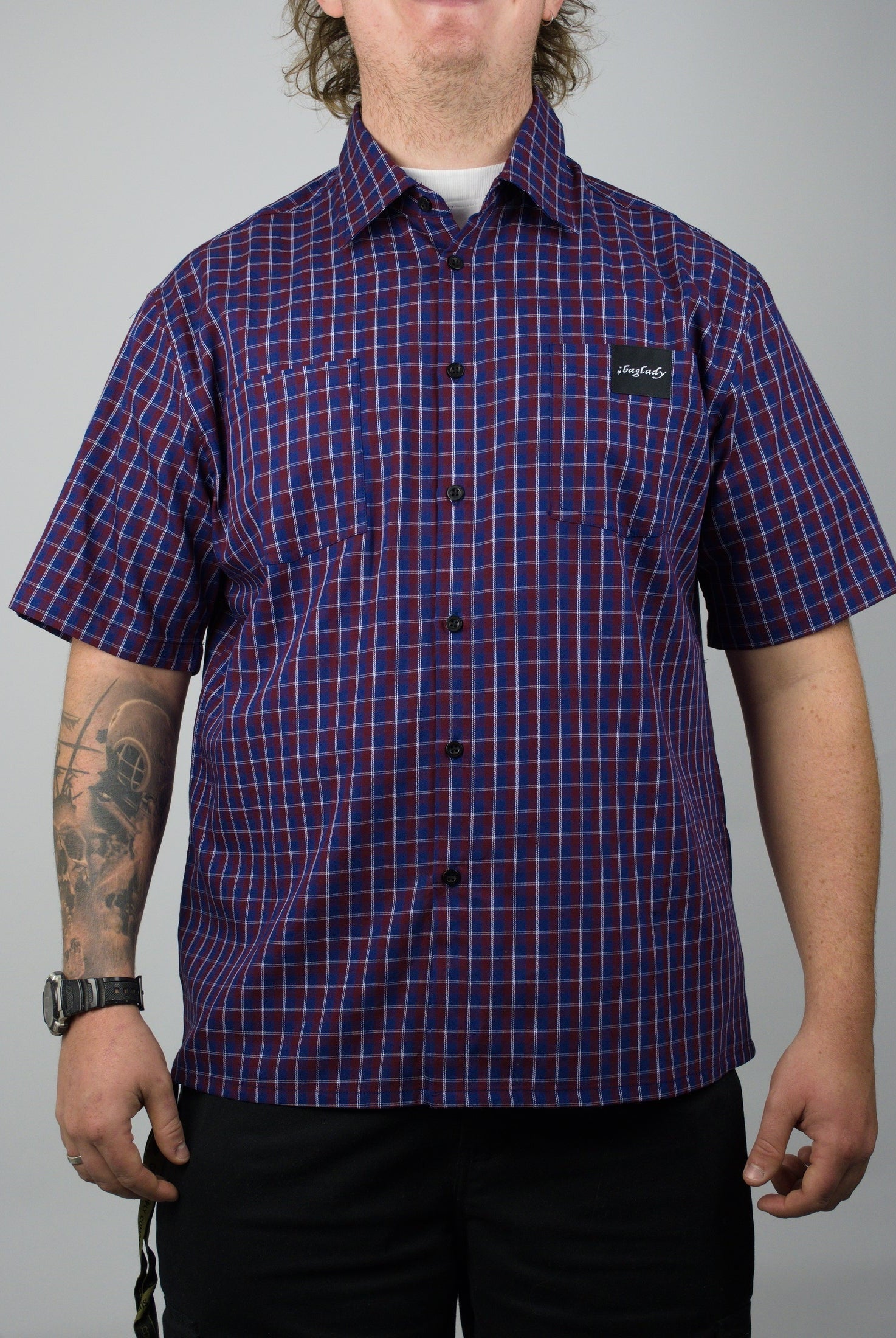 Bag lady - red plaid shirt