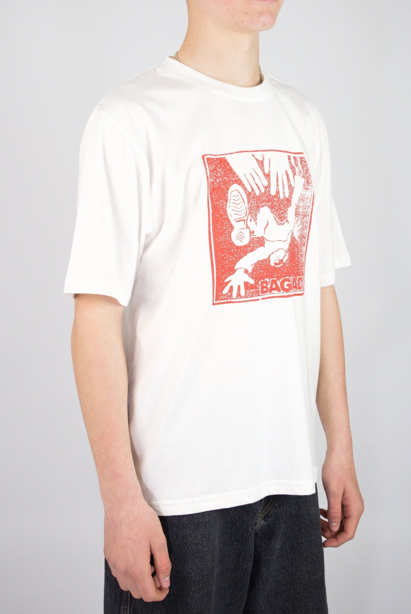 Xl bag lady supplies push tee shirt - white / red last