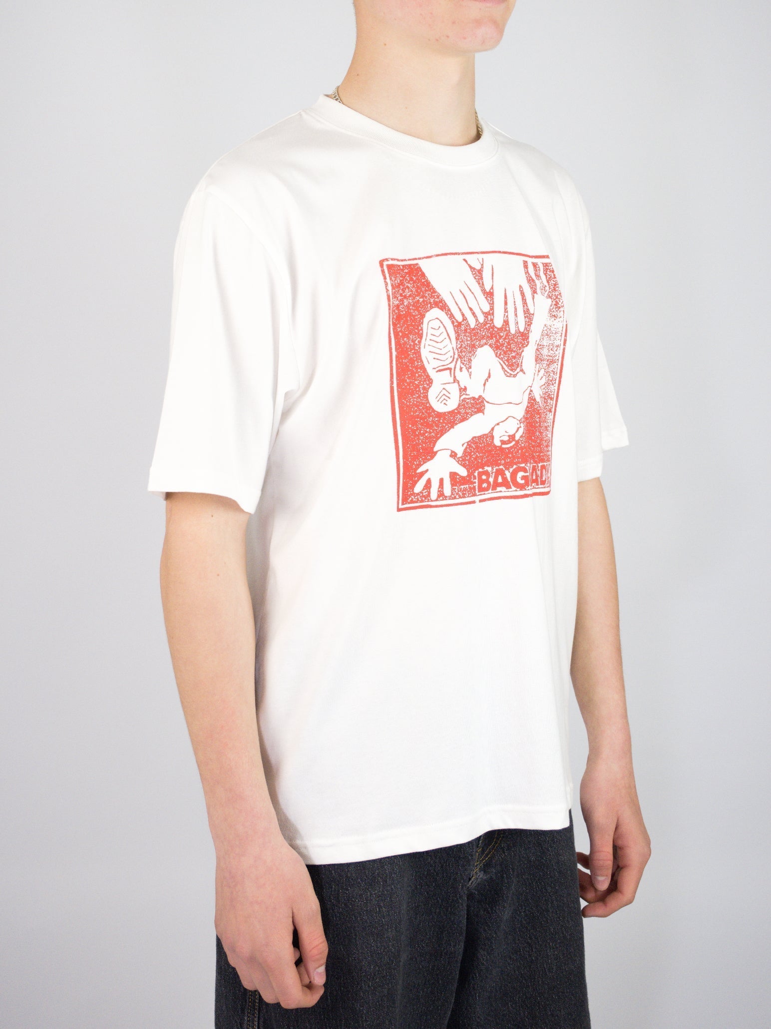 Xl bag lady supplies push tee shirt - white / red last