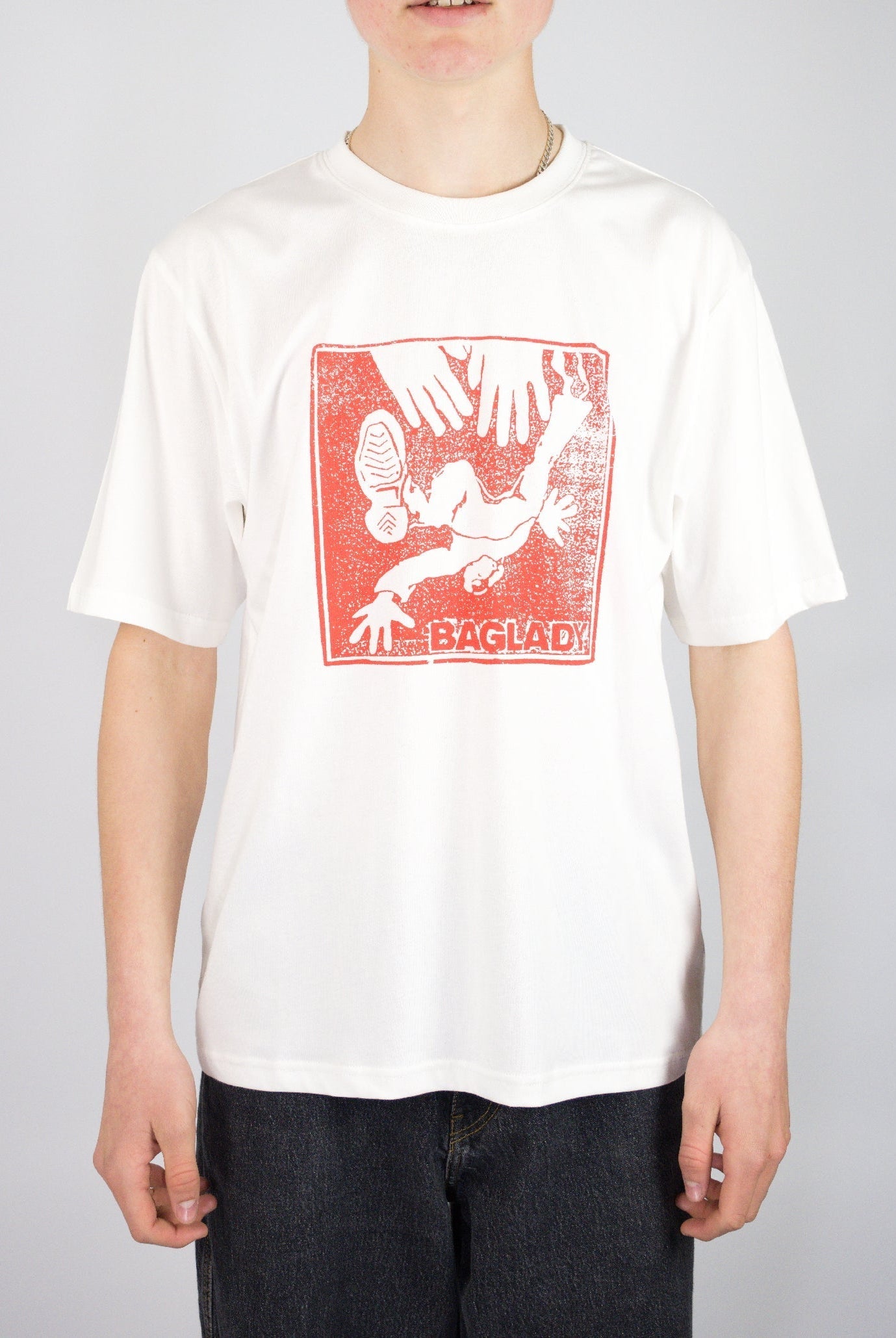 Xl bag lady supplies push tee shirt - white / red last
