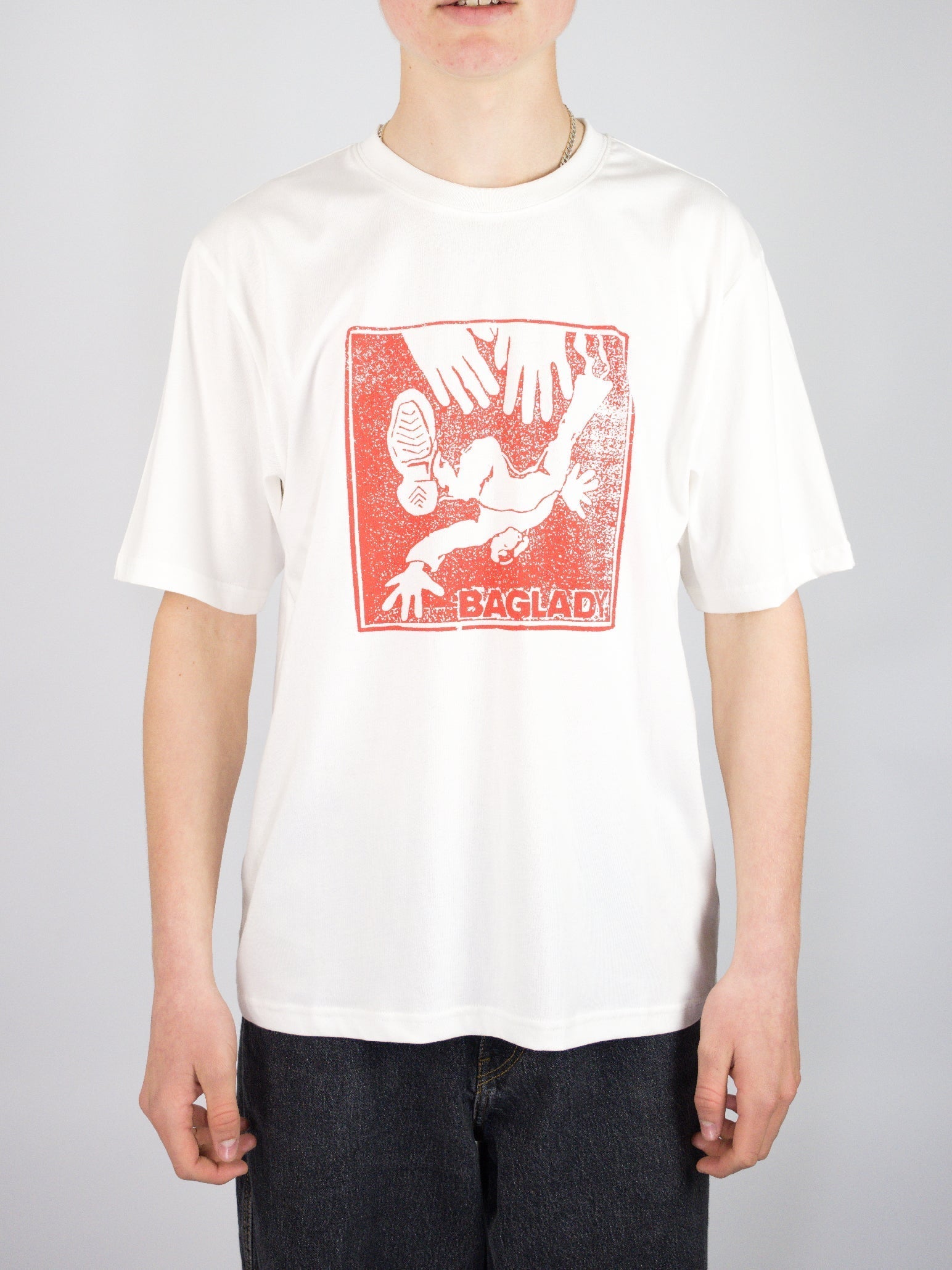Xl bag lady supplies push tee shirt - white / red last