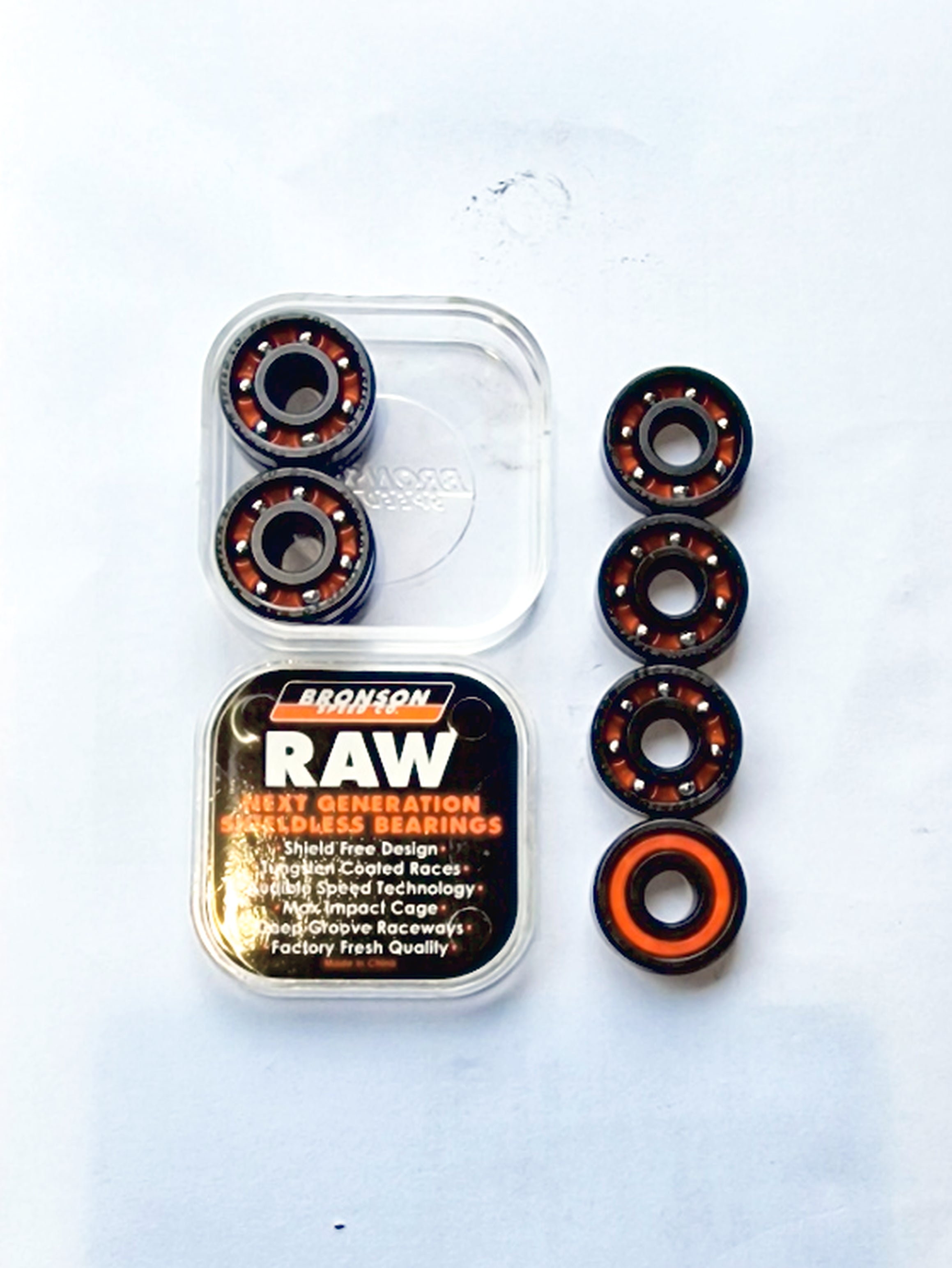 Bronson speed co - raw next generation shieldless bearings - pack of 8
