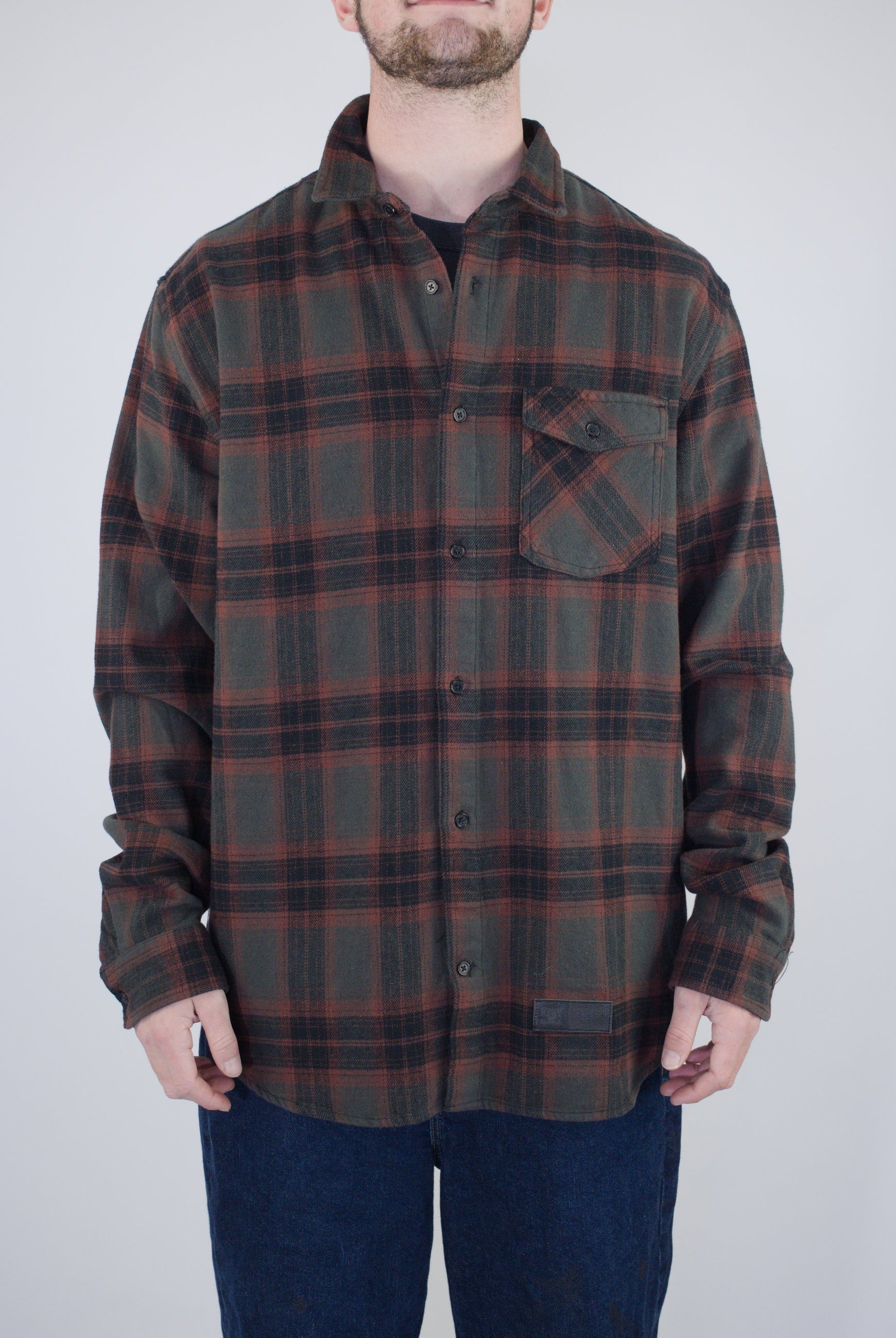 Dc shoes - marshal flannel shirt - heather grey / red plaid flannel button-up