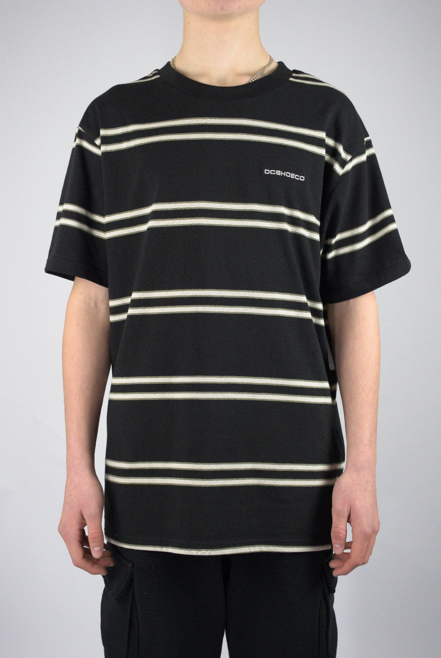 Dc shoes - portside stripe tee shirt - black white tan