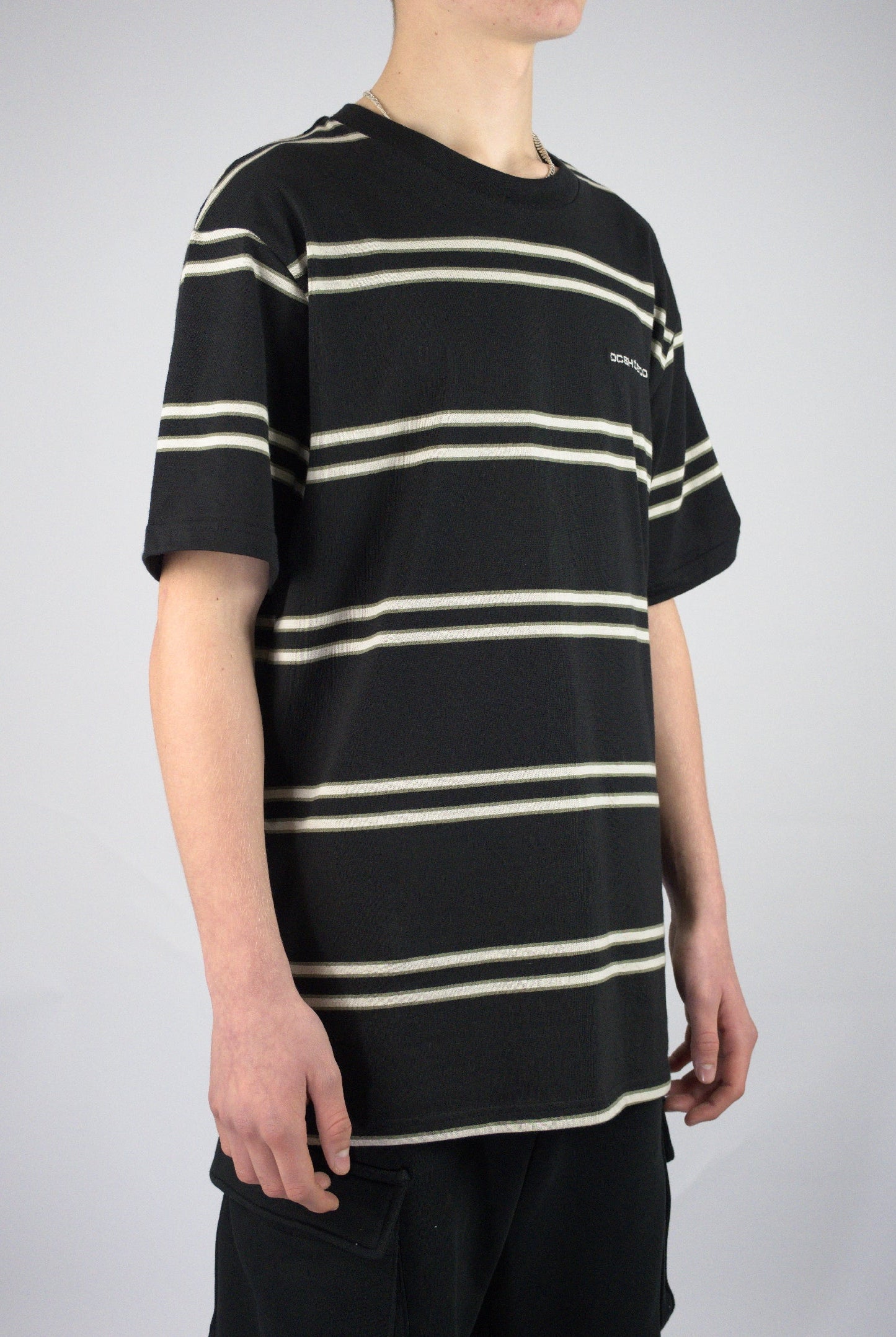 Dc shoes - portside stripe tee shirt - black white tan