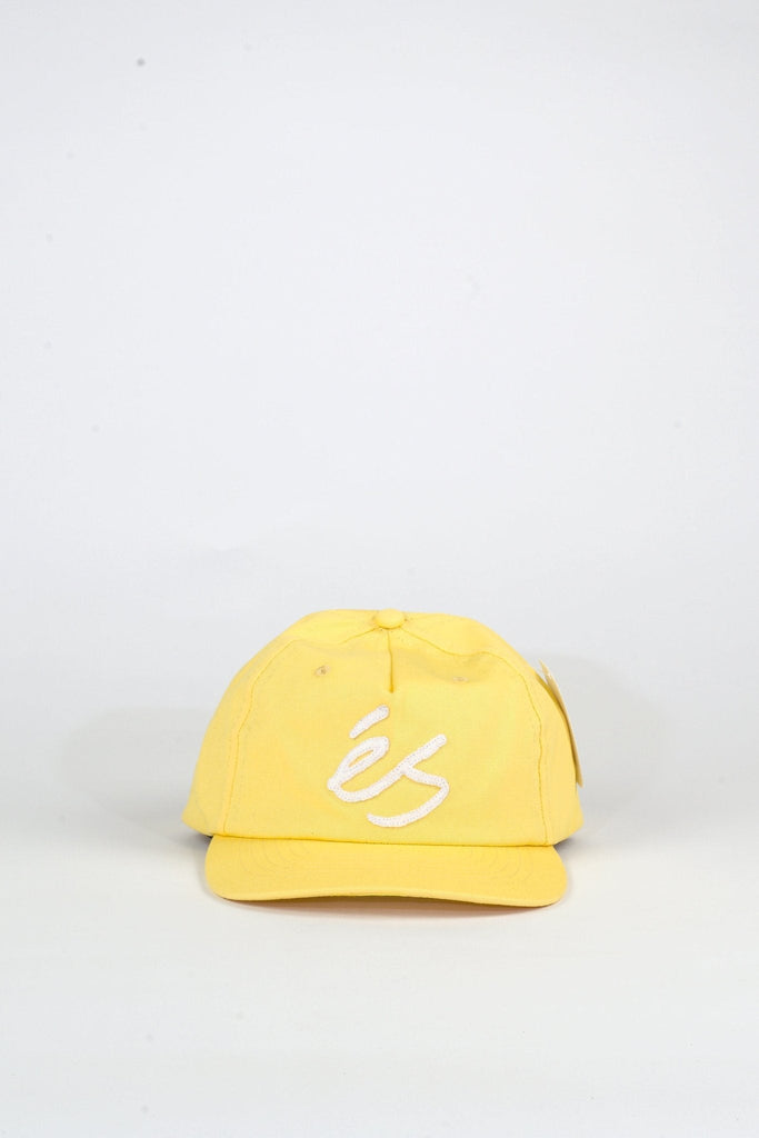 Es - Scrpit Aplique - 6 Panel Soft Snapback - Yellow Hats Fast Shipping - Grind Supply Co - Online Skateboard Shop