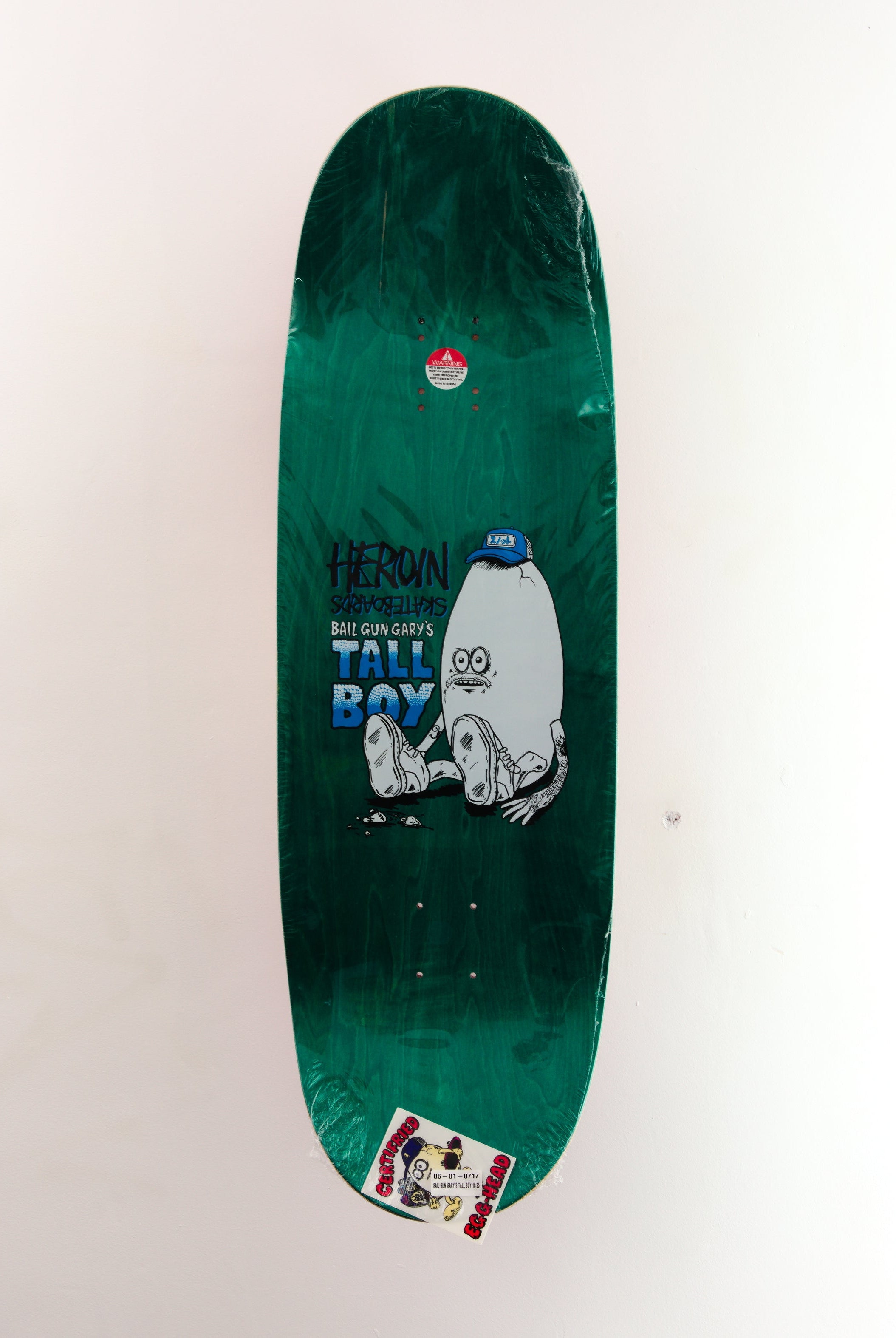 Heroin skateboards - ’bail gun gary’s tall boy’ egg shaped skateboard deck - 10.25 x 33.00 14.75/ 15.25