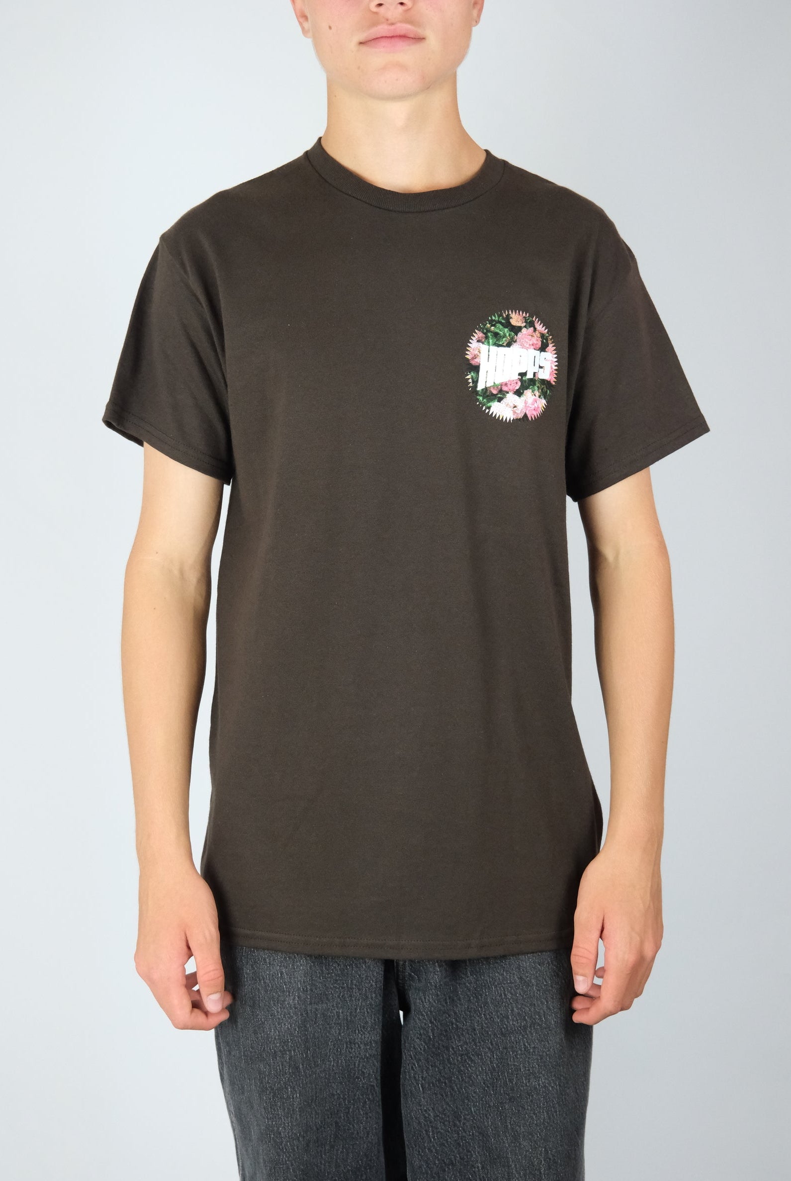 Hopp’s - ’big hopp’s roses’ heavyweight tee shirt - chocolate brown
