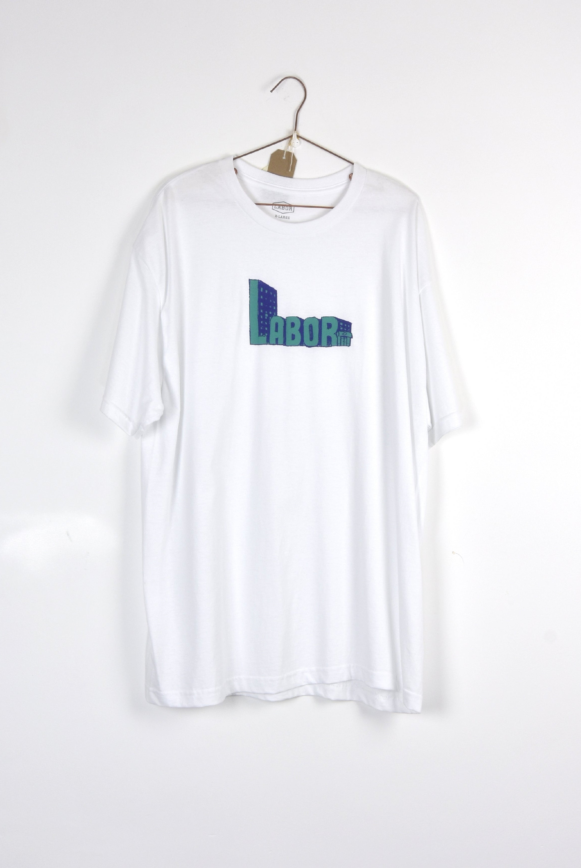 Labor - building t shirt - white - xl last white t-shirt blue