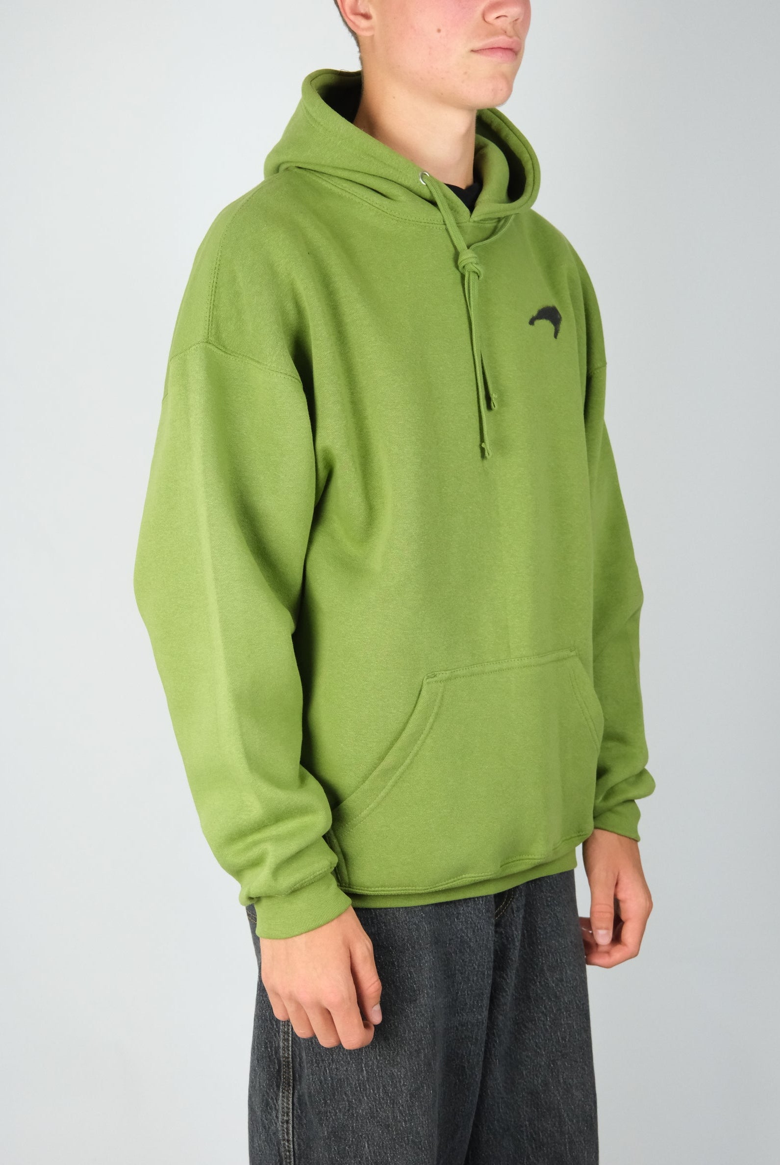Snack - ’alive overspray’ heavyweight 10 oz cotton hoodie - moss green