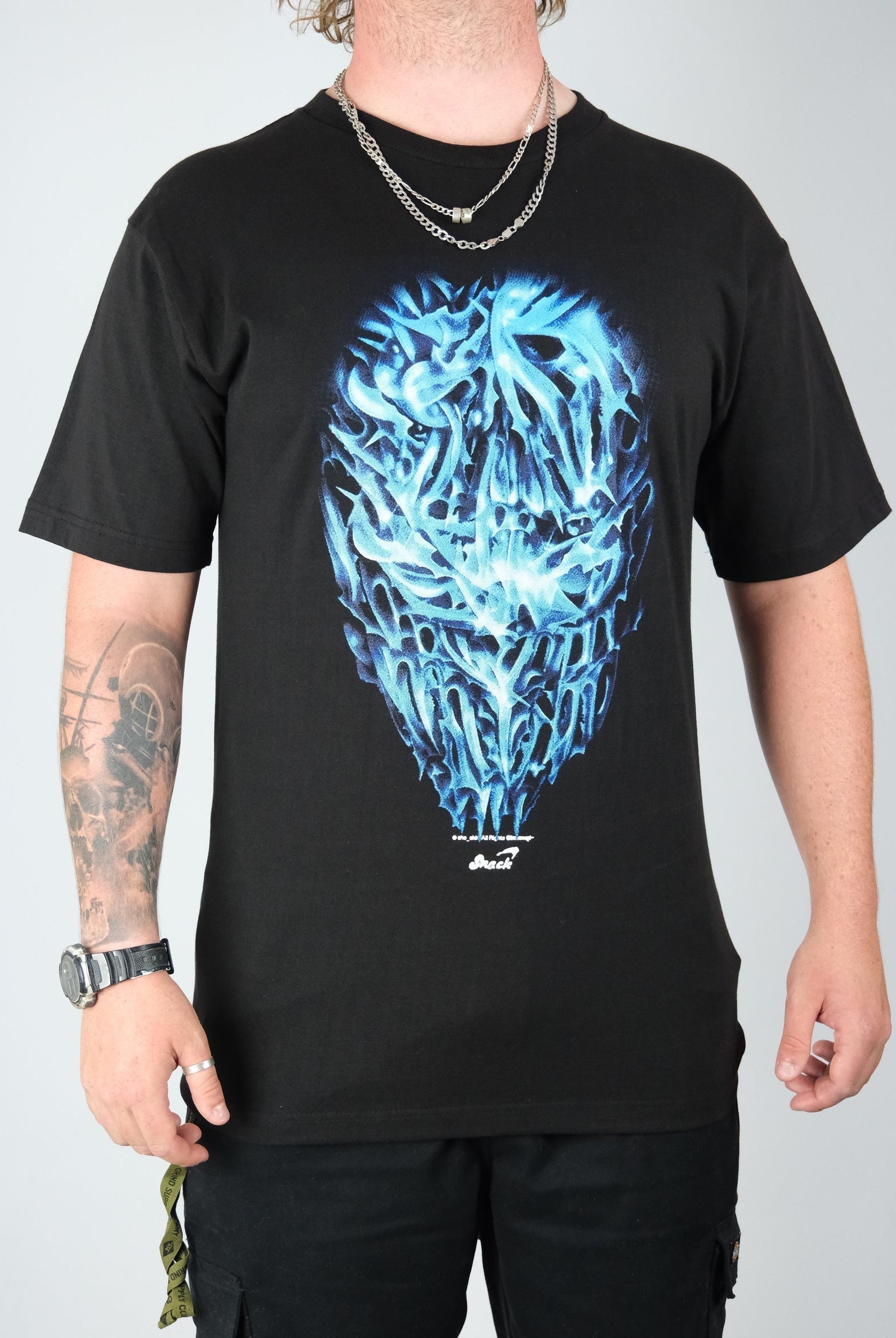 Snack - ’chrome face’ ultra heavy weight t-shirt - black / blue