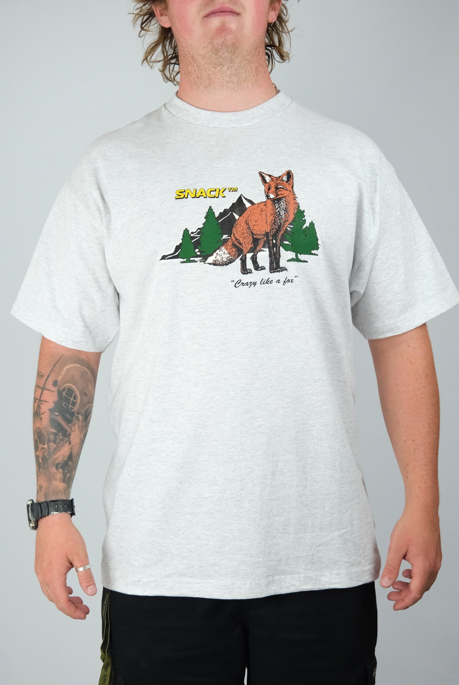 Snack - ’crazy like a fox’ tee shirt - heather grey marl