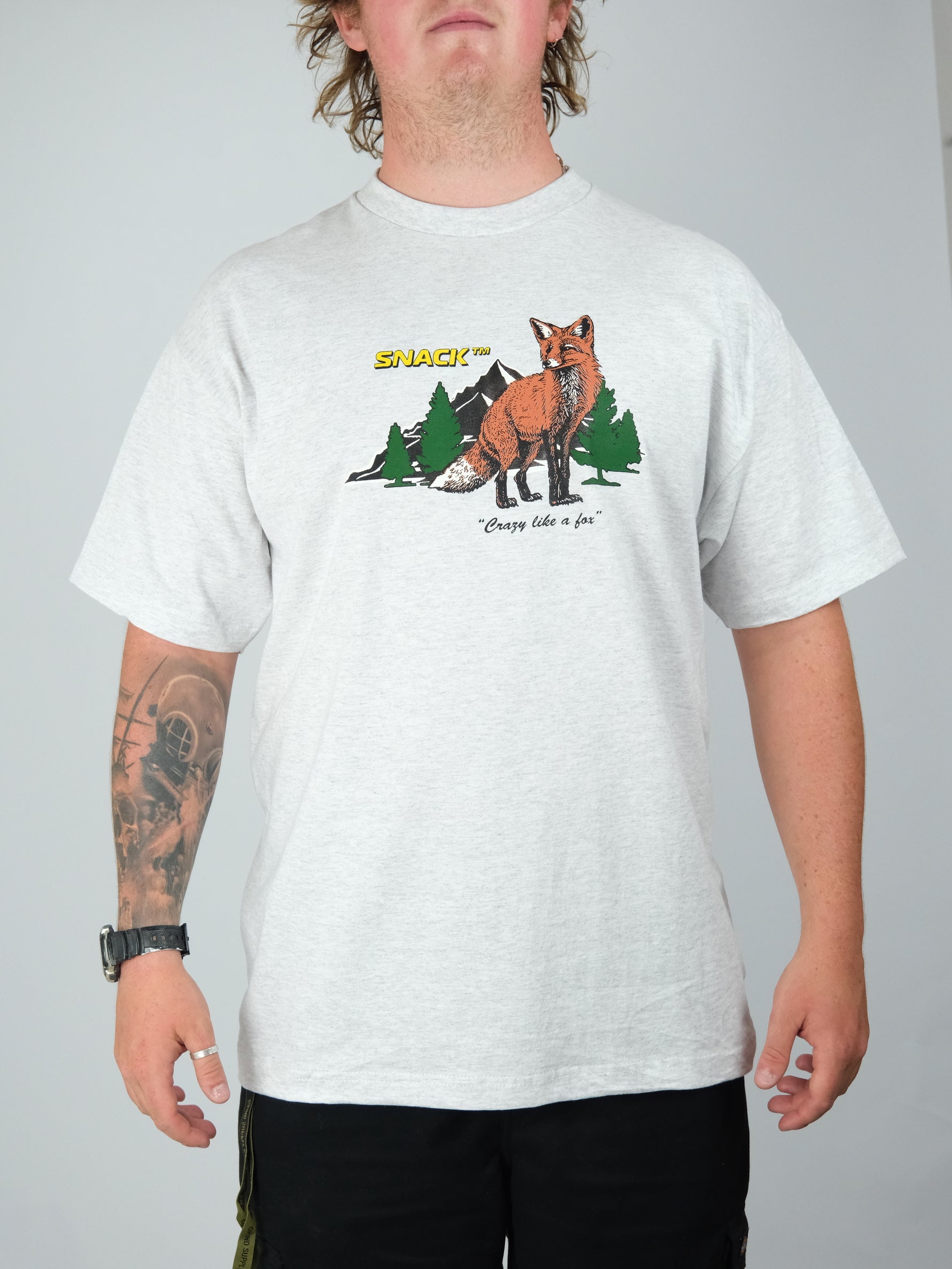 Snack - ’crazy like a fox’ tee shirt - heather grey marl