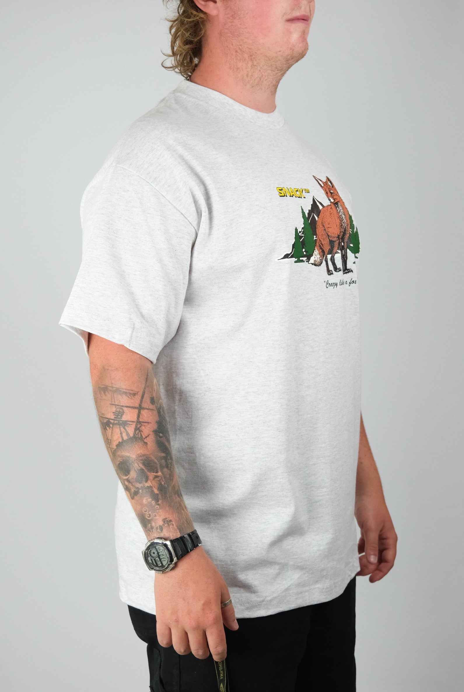 Snack - ’crazy like a fox’ tee shirt - heather grey marl