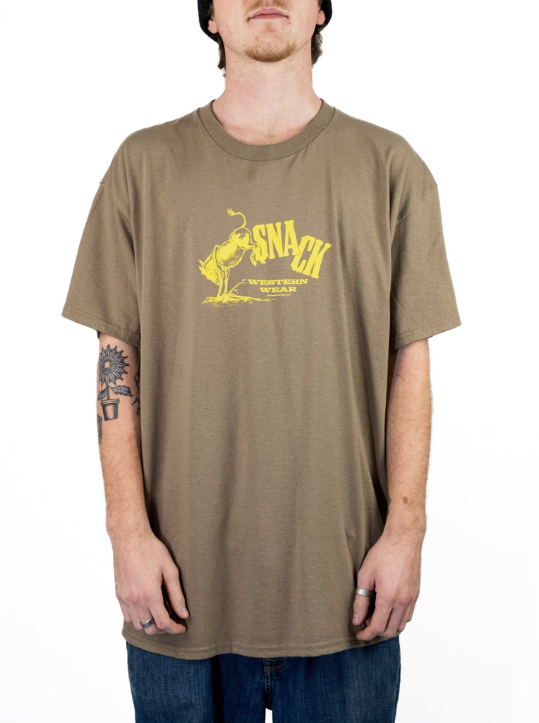 Snack Skateboards - Western Wear Tee Brown Heavyweight Cotton Shirt Fast Shipping Grind Supply Co Online Skateboard Shop