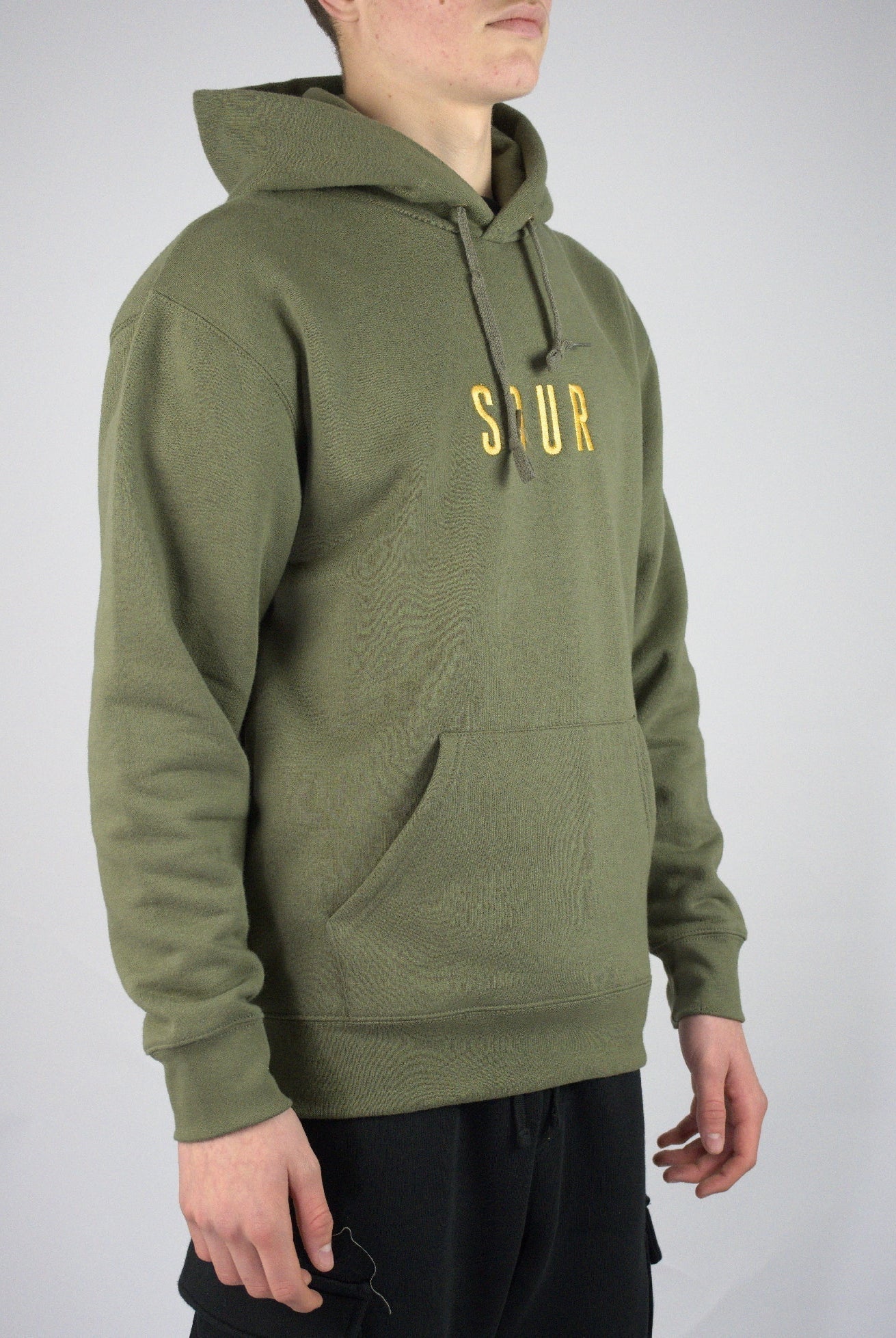 L sour solution army pull over hoodie olive green - heavyweigt - last one size only