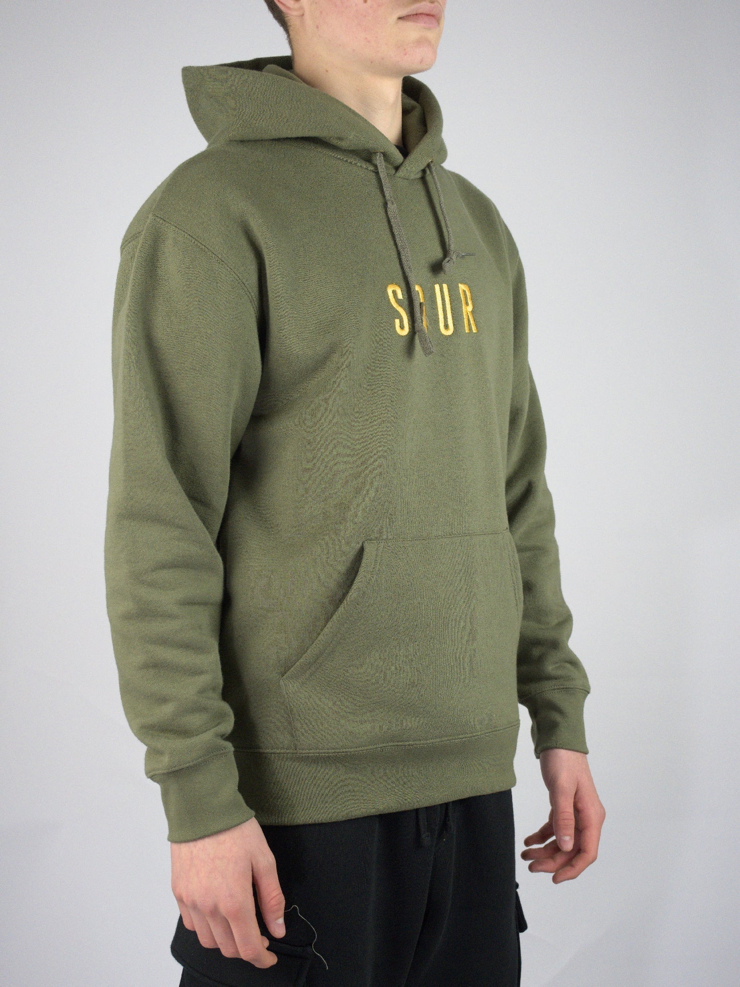 L sour solution army pull over hoodie olive green - heavyweigt - last one size only