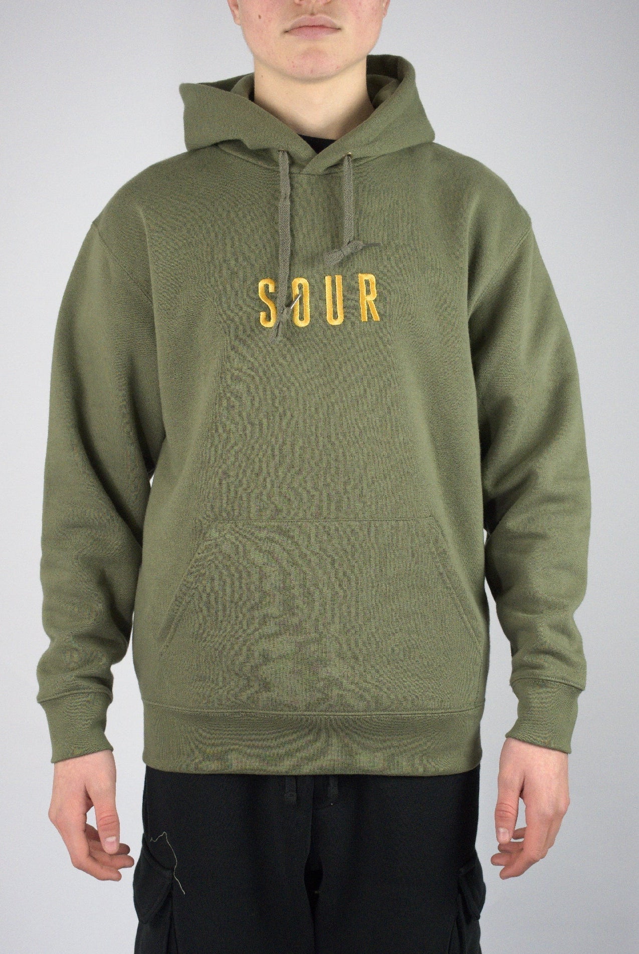 L sour solution army pull over hoodie olive green - heavyweigt - last one size only