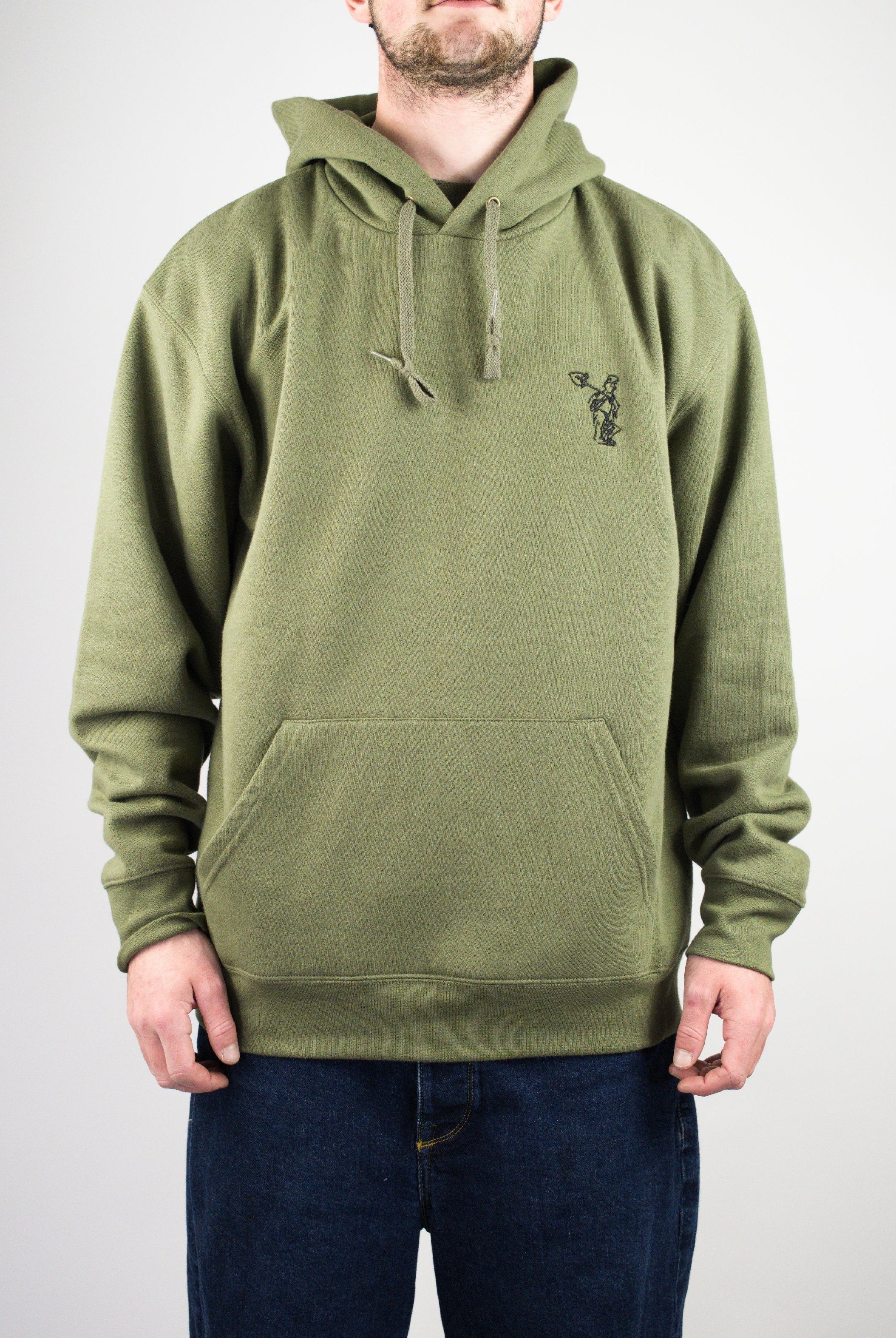 Sour solution worker hoodie - heavyweight pullover with embroidery & back print olive green pullover