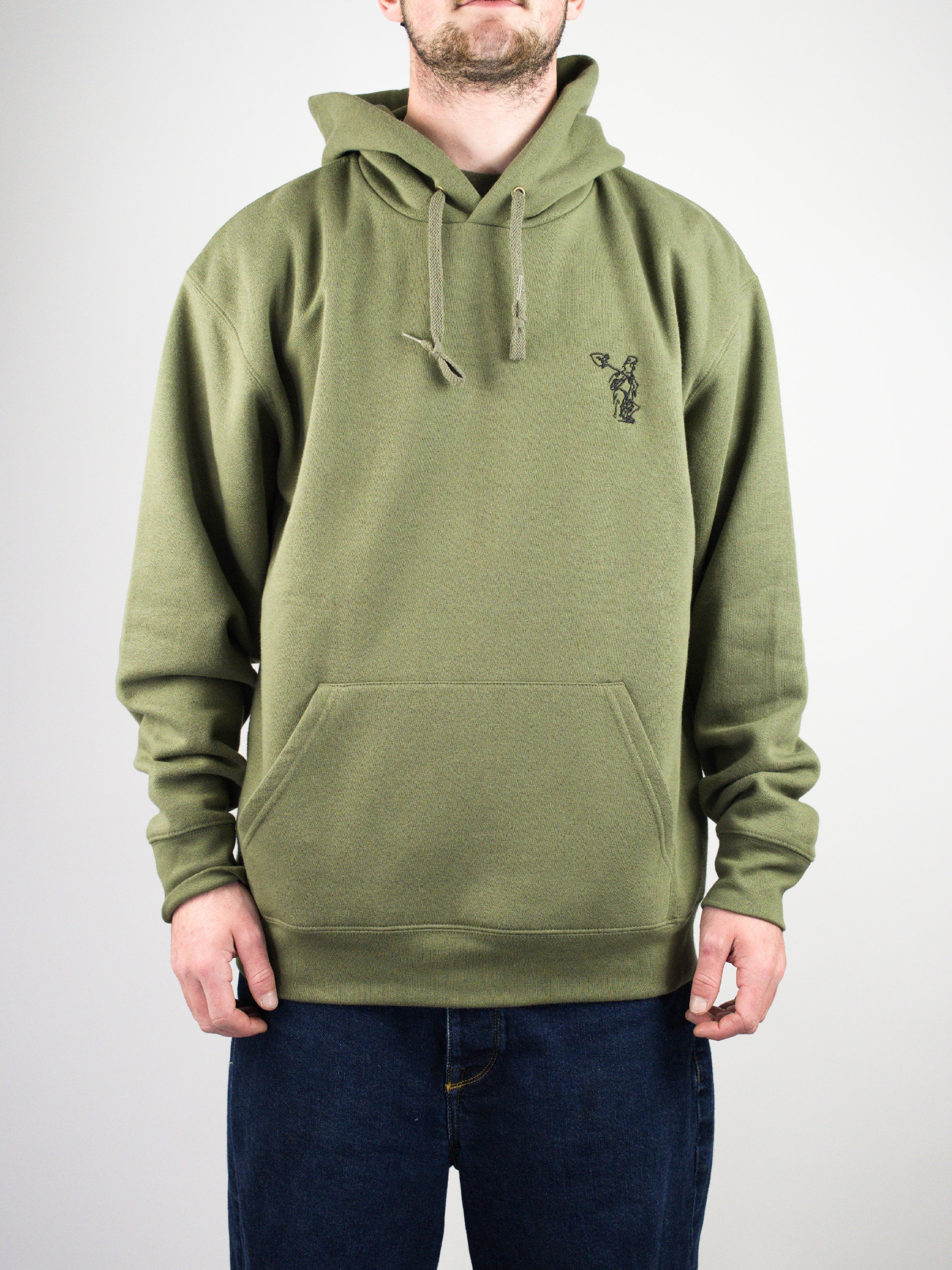 Sour solution worker hoodie - heavyweight pullover with embroidery & back print olive green pullover