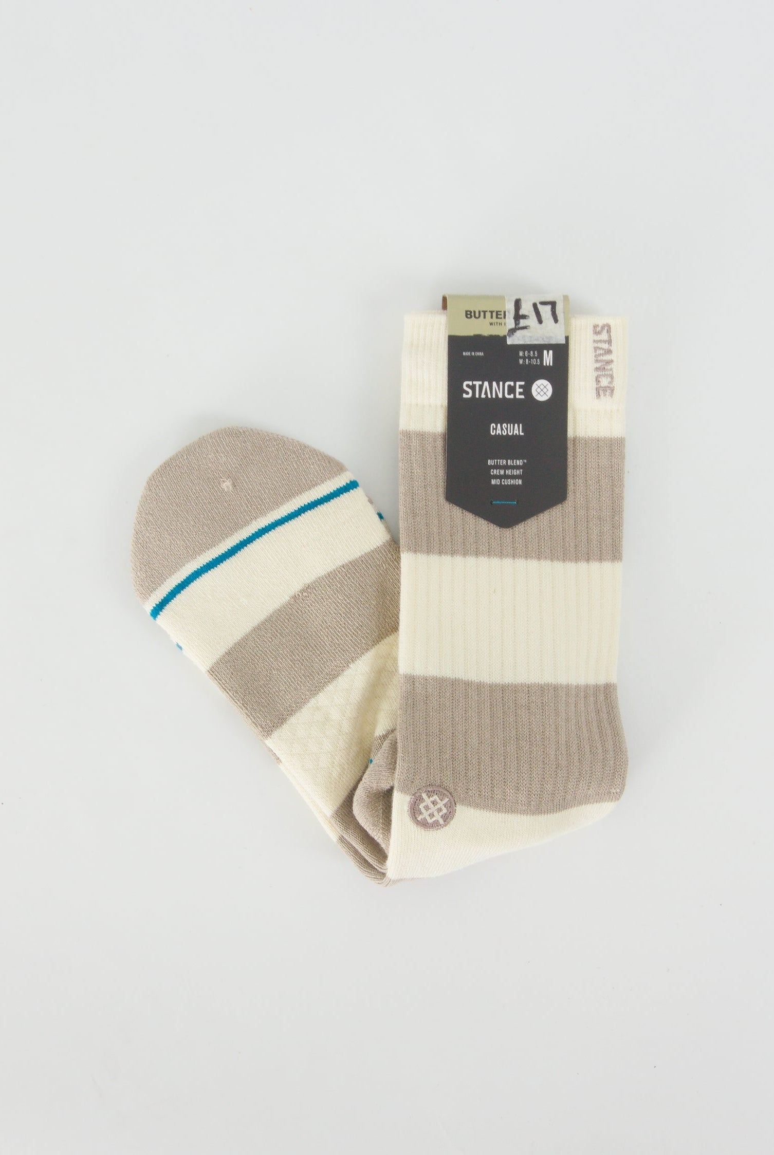 Stance butter blend with infinknit stacked up socks mid crew height string grey