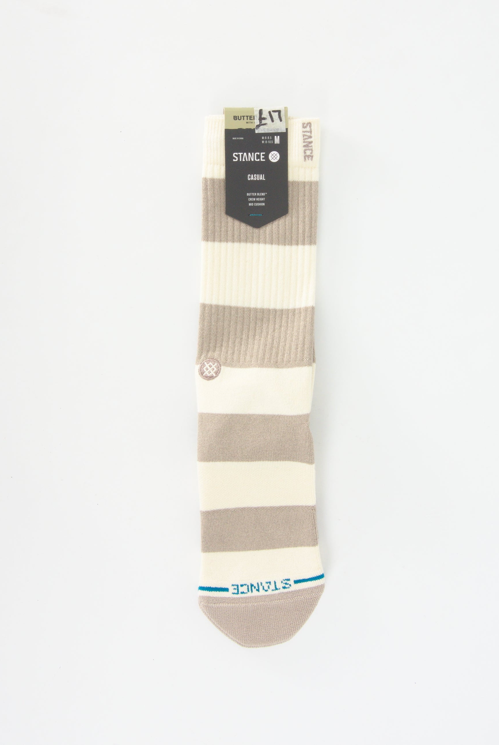 Stance butter blend with infinknit stacked up socks mid crew height string grey