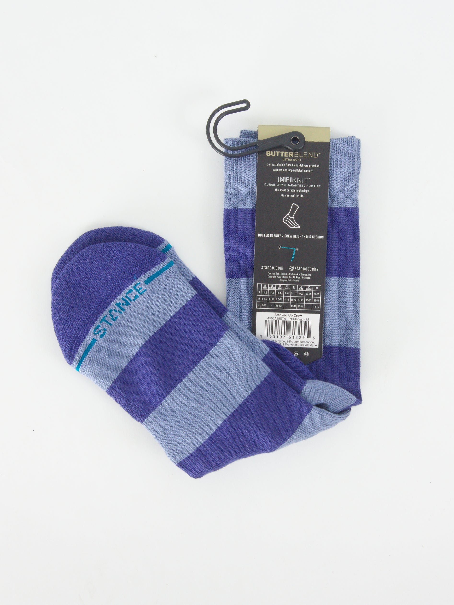 Stance feel360 with infinknit stacked up sport socks mid crew height indigo blue