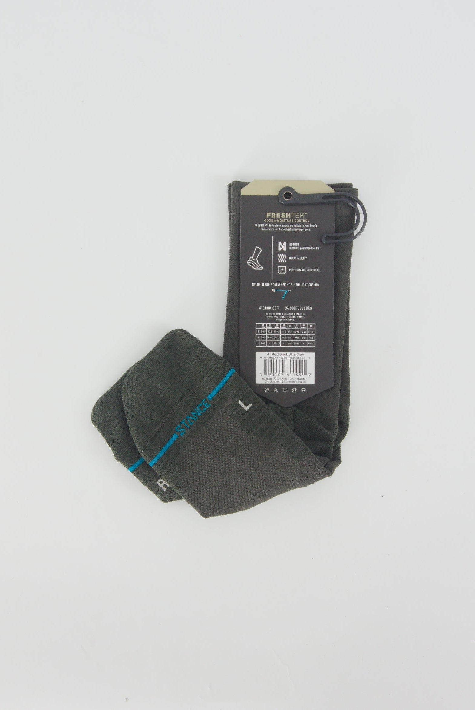 Stance feel360 with infinknit washed black ultra crew sport socks ultralight cushion