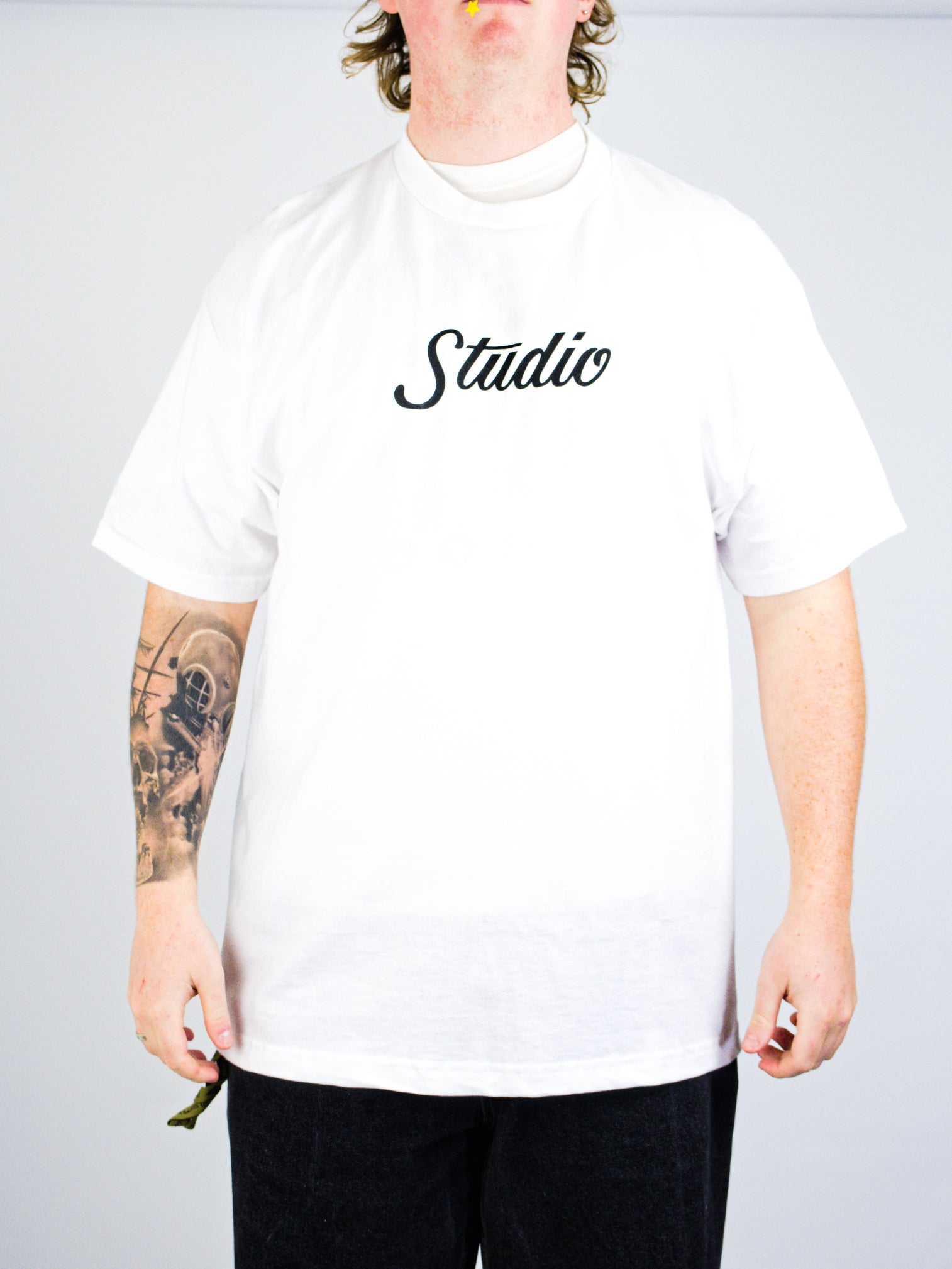 Studio - big script tee - white