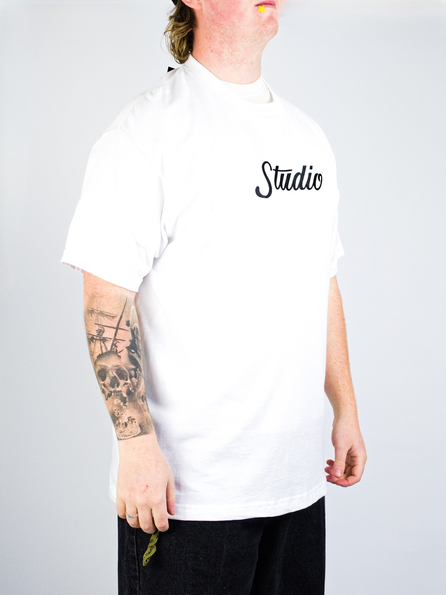 Studio - big script tee - white
