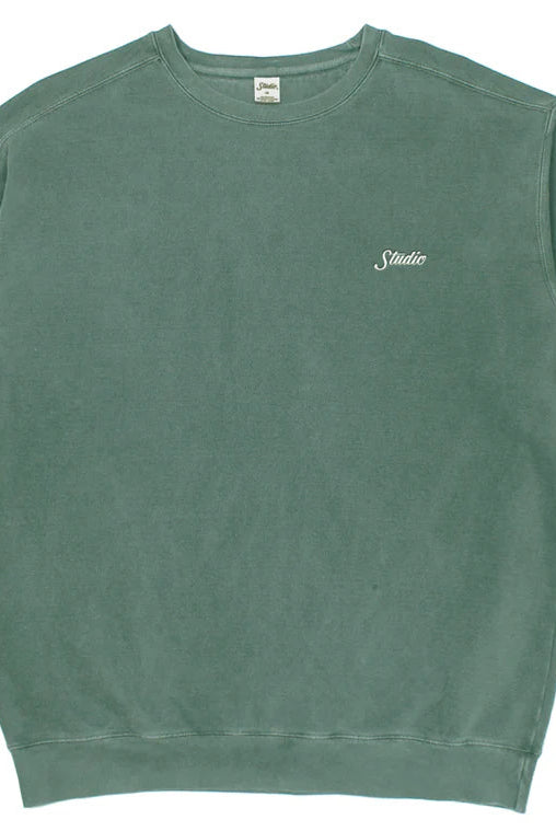 Studio - small script garment dyed crewneck - evergreen