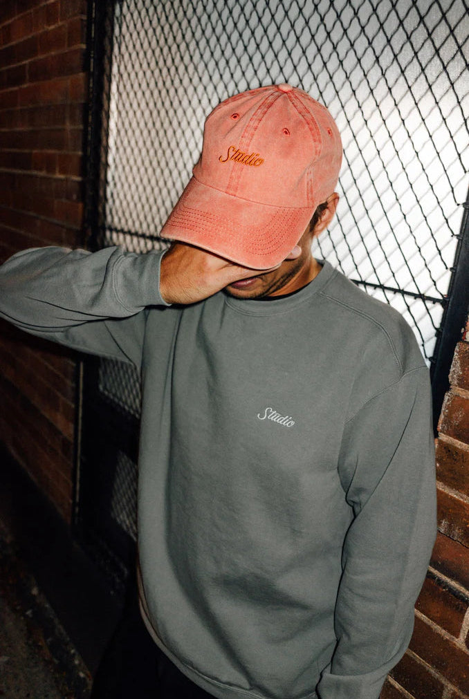 Studio - small script garment dyed crewneck - grey