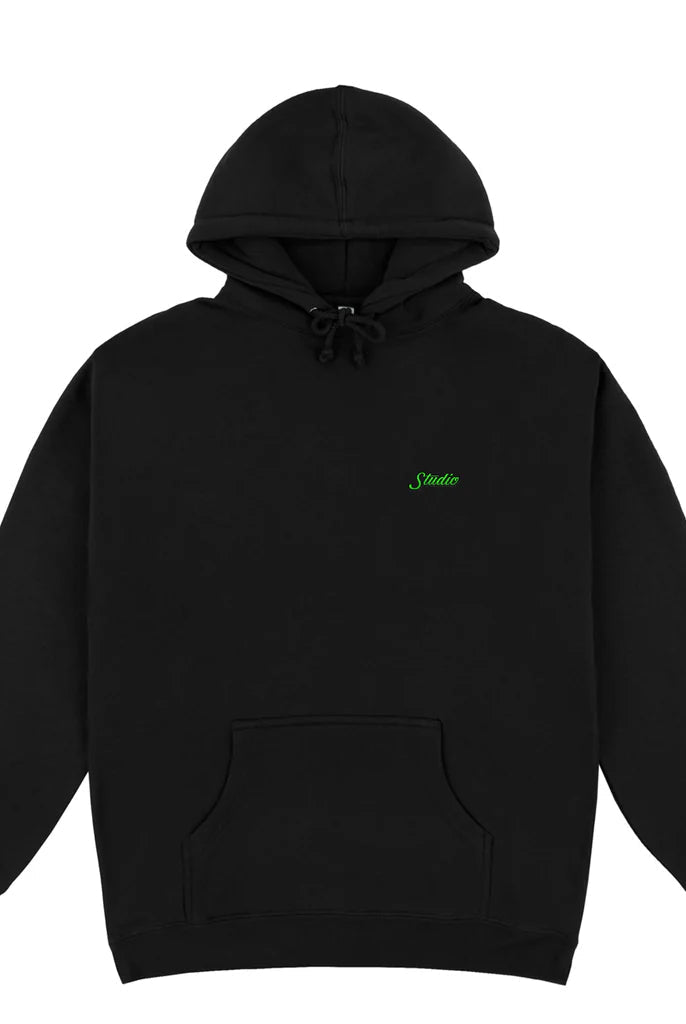 Studio - small script heavyweight hoodie - black neon green