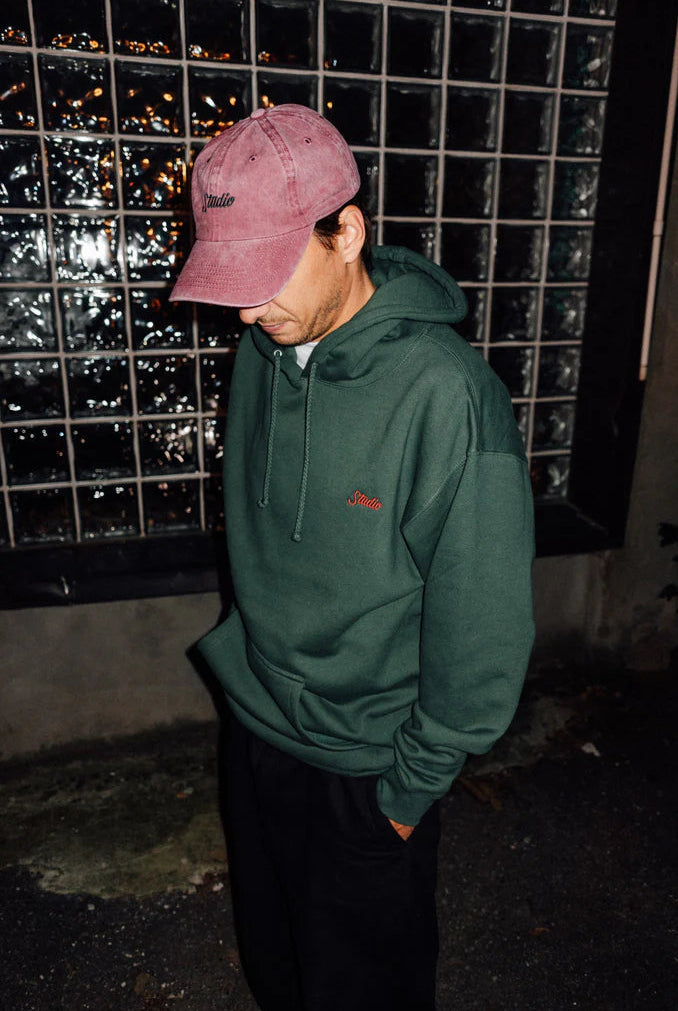 Studio - small script heavyweight hoodie - forest green