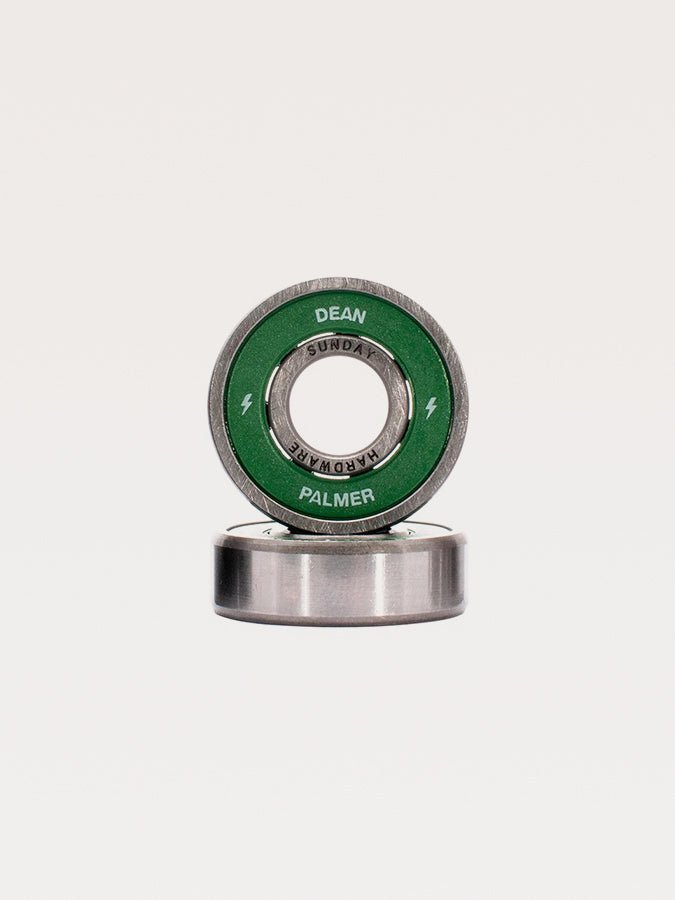 Sunday hardware - dean palmer - shieldless - pro bearings - grind supply co - bideford green silver skateboard