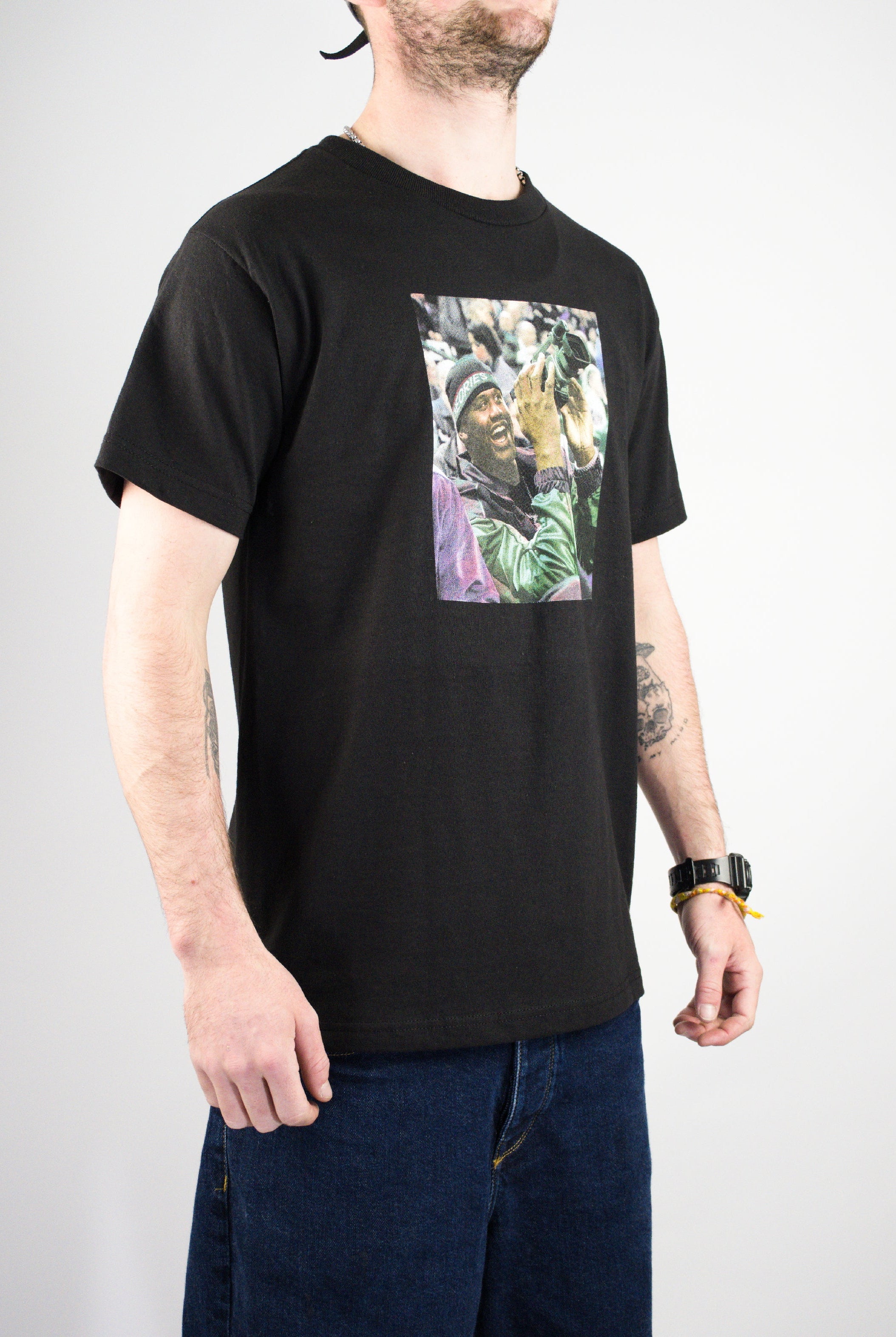 Theories of atlantis - courtside tee shirt - black black t-shirt colorful