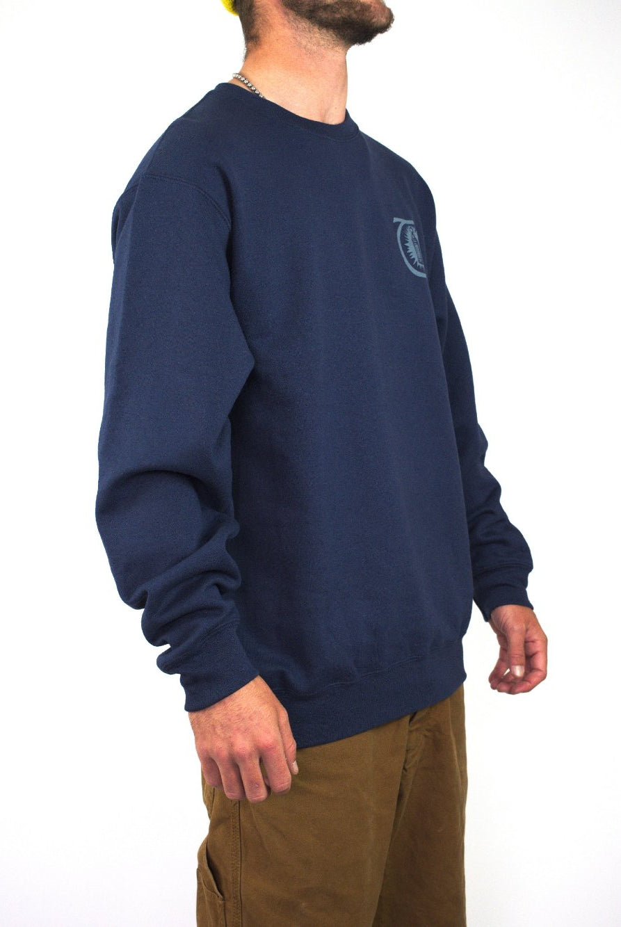 Theories of atlantis - morning star crew neck sweatshirt - navy / grey navy blue crewneck