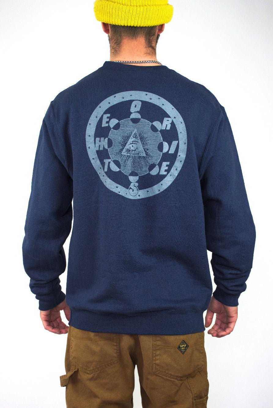 Theories of atlantis - morning star crew neck sweatshirt - navy / grey navy blue sweatshirt