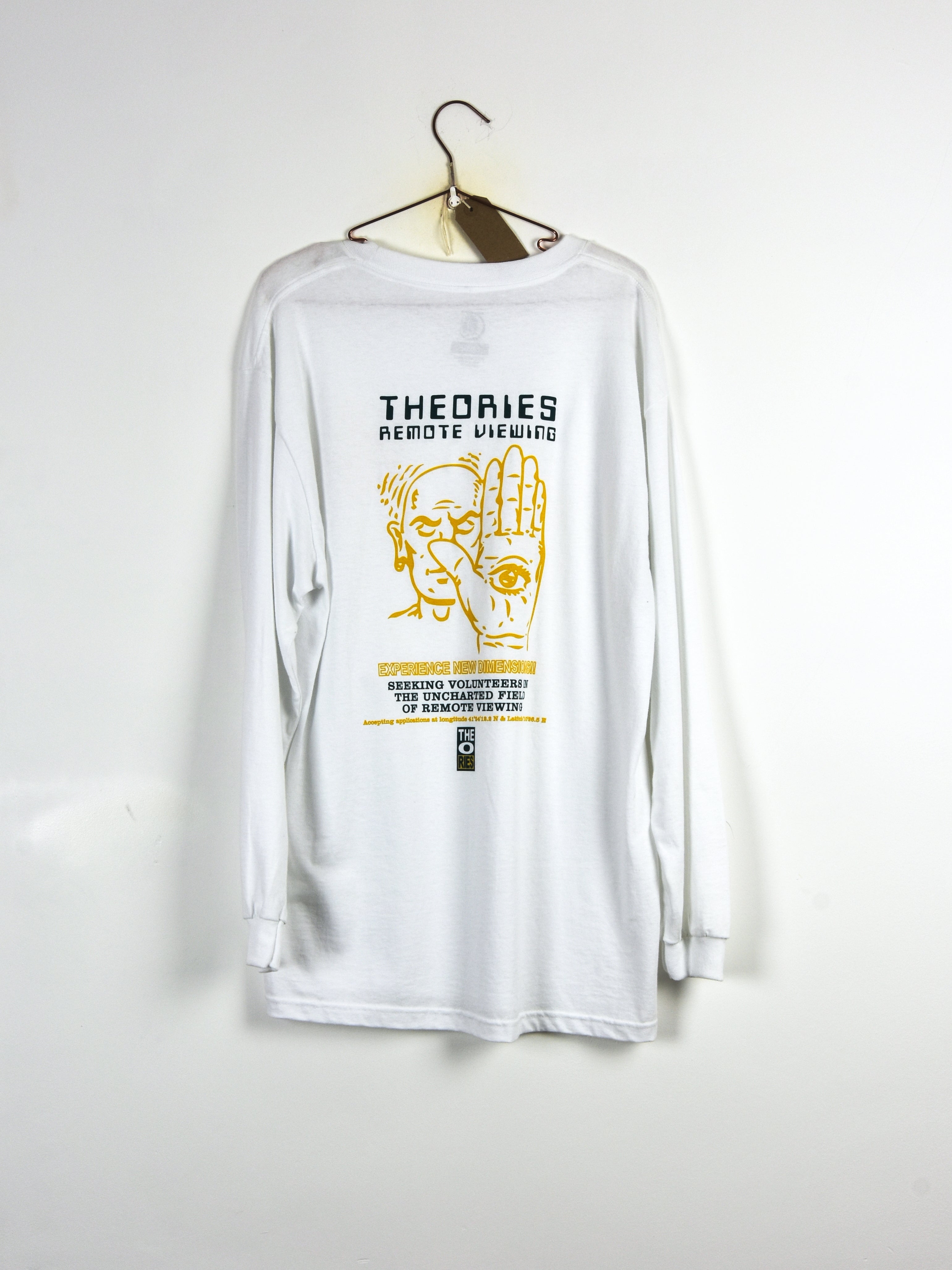 Xl theories of atlantis - remote viewing long sleeve tee shirt - white last one xl white long-sleeve t-shirt