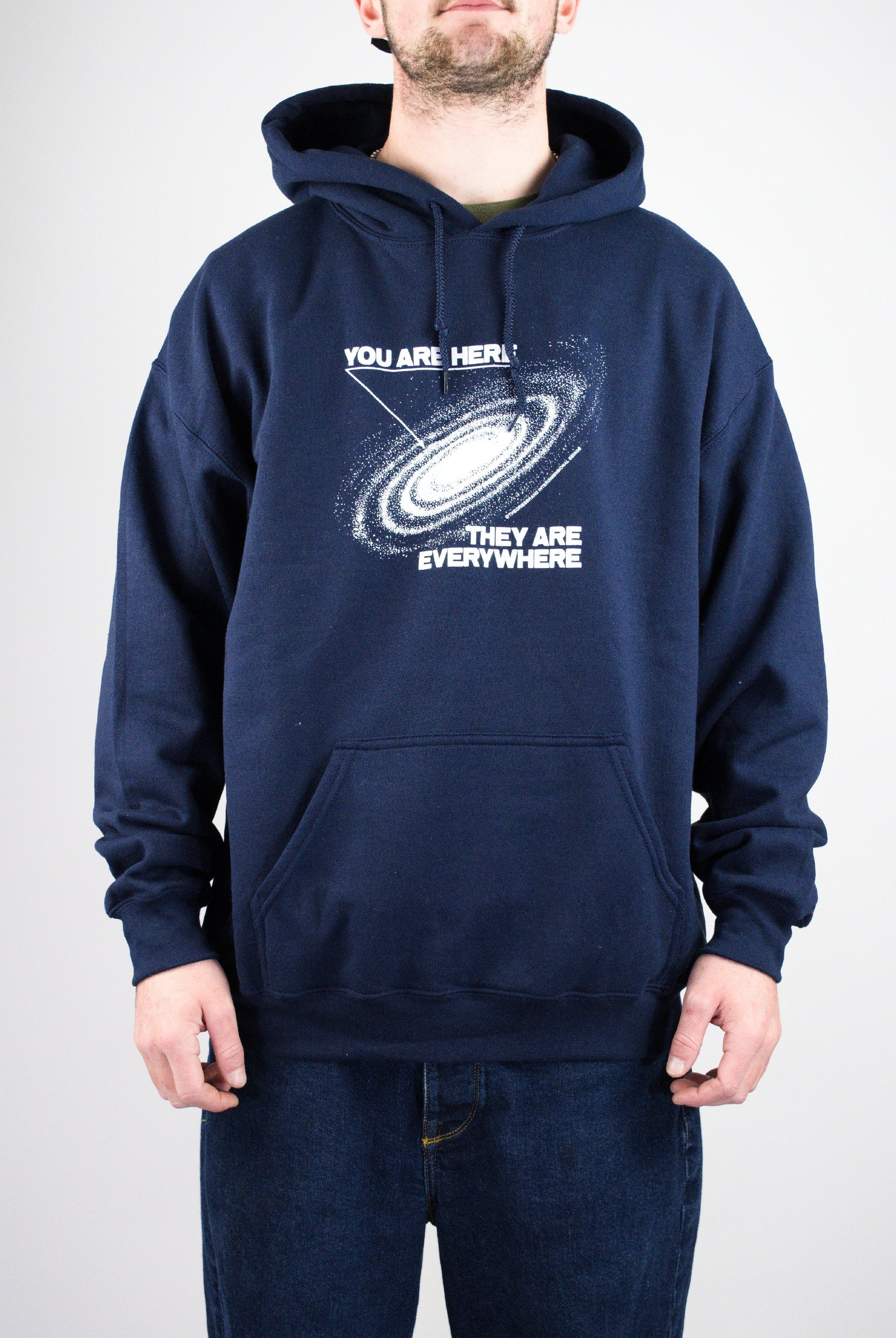 Theories of atlantis - ’you are here’ pull over hoodie - navy blue navy blue hoodie