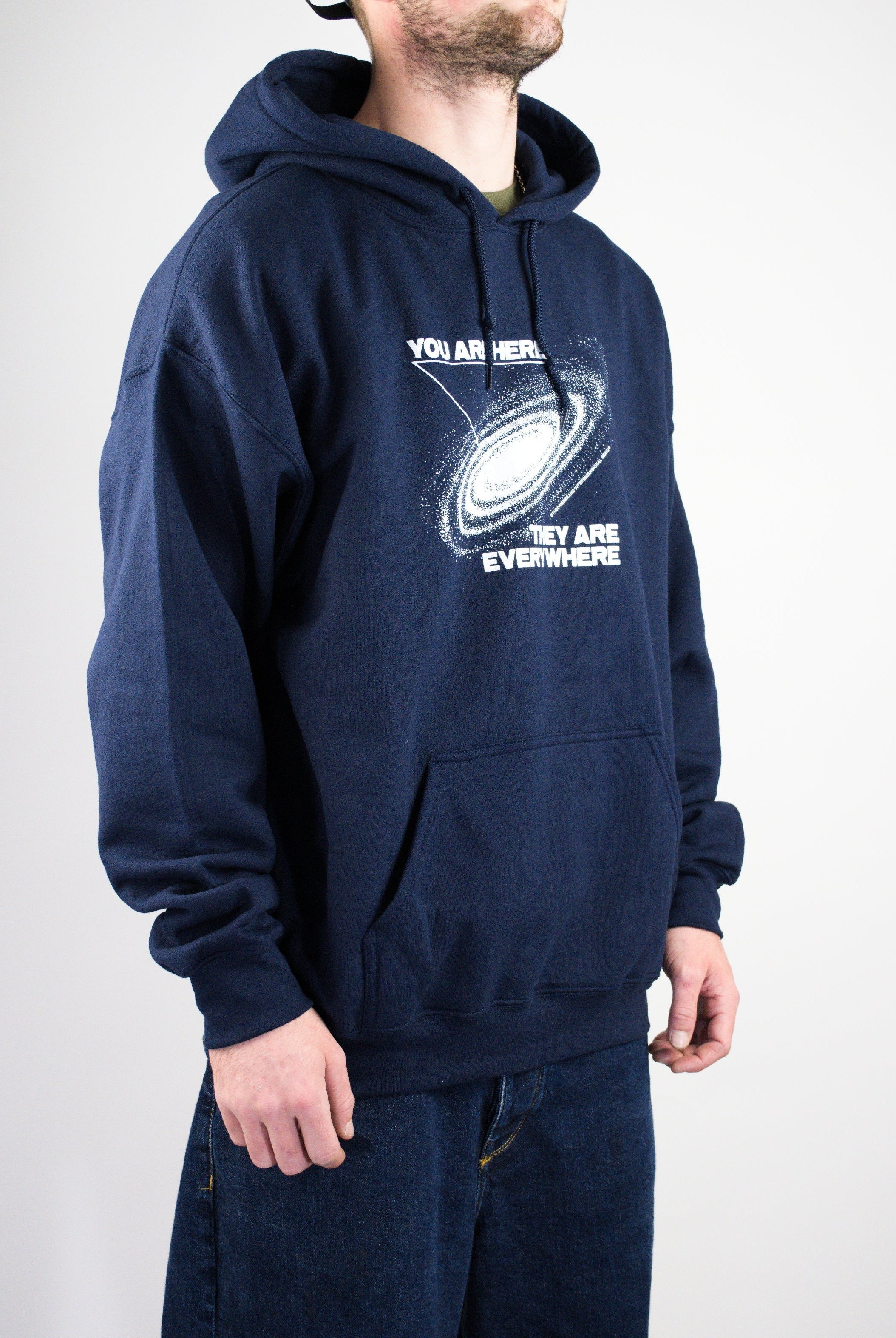 Theories of atlantis - ’you are here’ pull over hoodie - navy blue navy blue hoodie