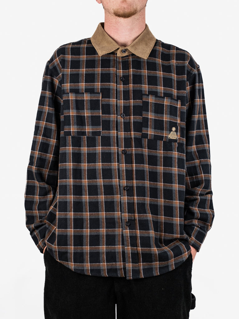 Theories Of Atlantis - Cascadia Cord Collar Flannel Shirt Black / Tan Shirts & Tops Fast Shipping Grind Supply Co Online Skateboard Shop