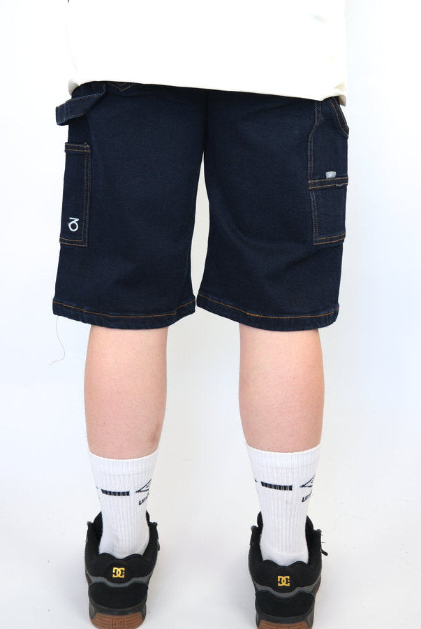 Three sixty clothing loose fit carpenter shorts indigo blue navy blue cargo