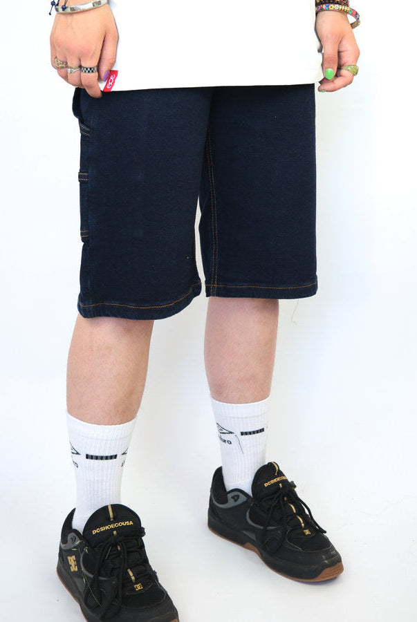 Three sixty clothing loose fit carpenter shorts indigo blue navy blue knee length