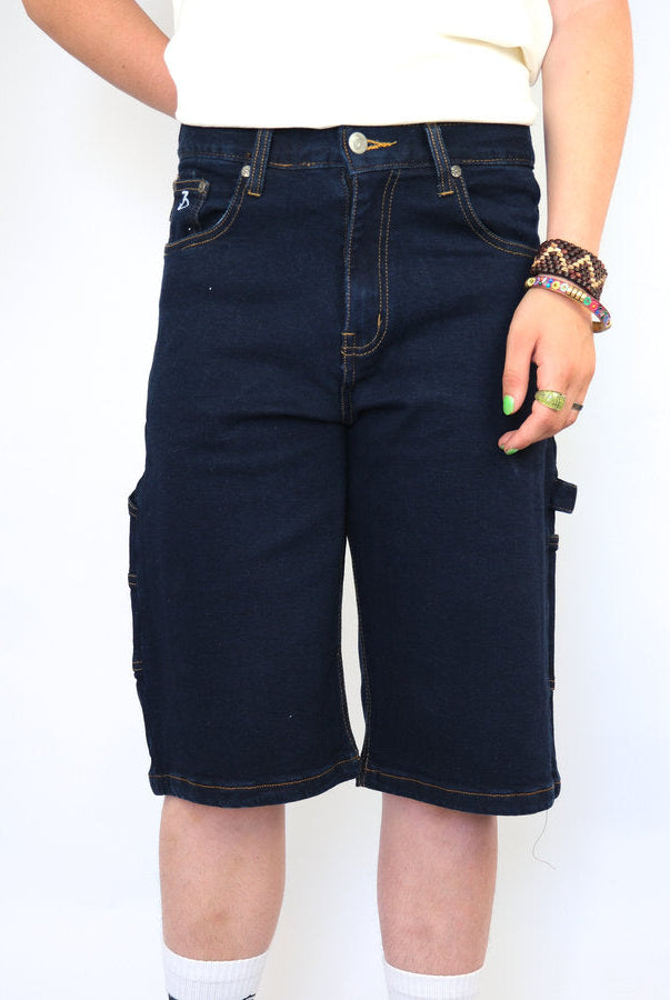 Three sixty clothing loose fit carpenter shorts indigo blue dark blue denim