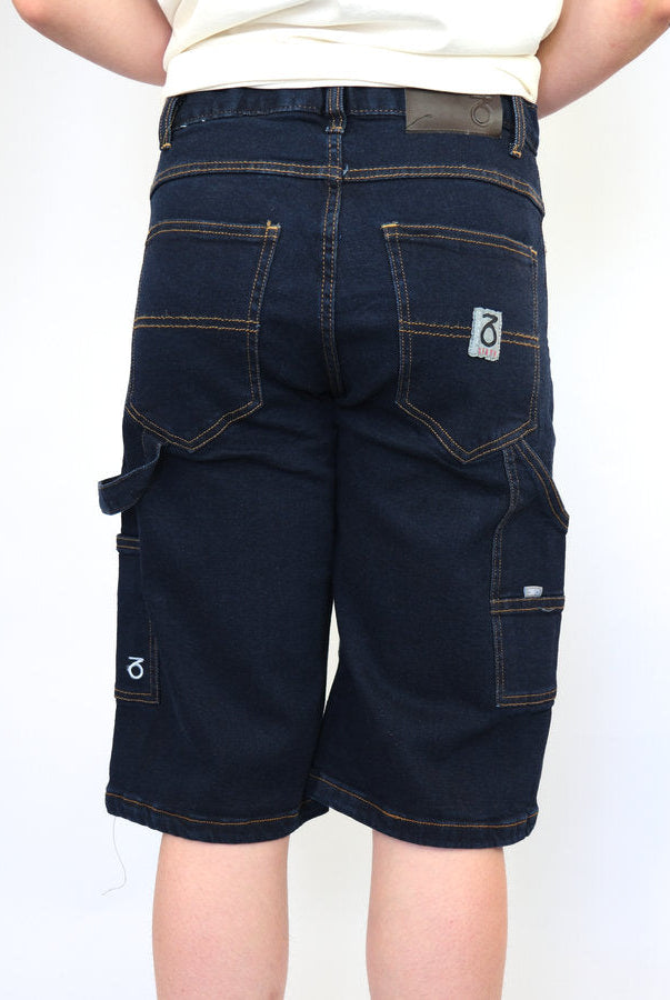 Three sixty clothing loose fit carpenter shorts indigo blue dark blue denim