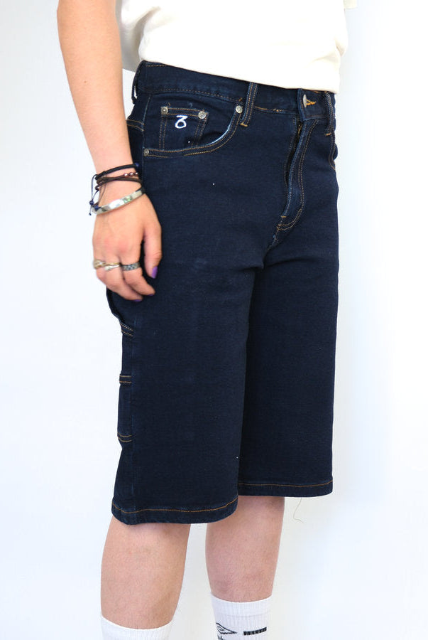 Three sixty clothing loose fit carpenter shorts indigo blue dark blue denim
