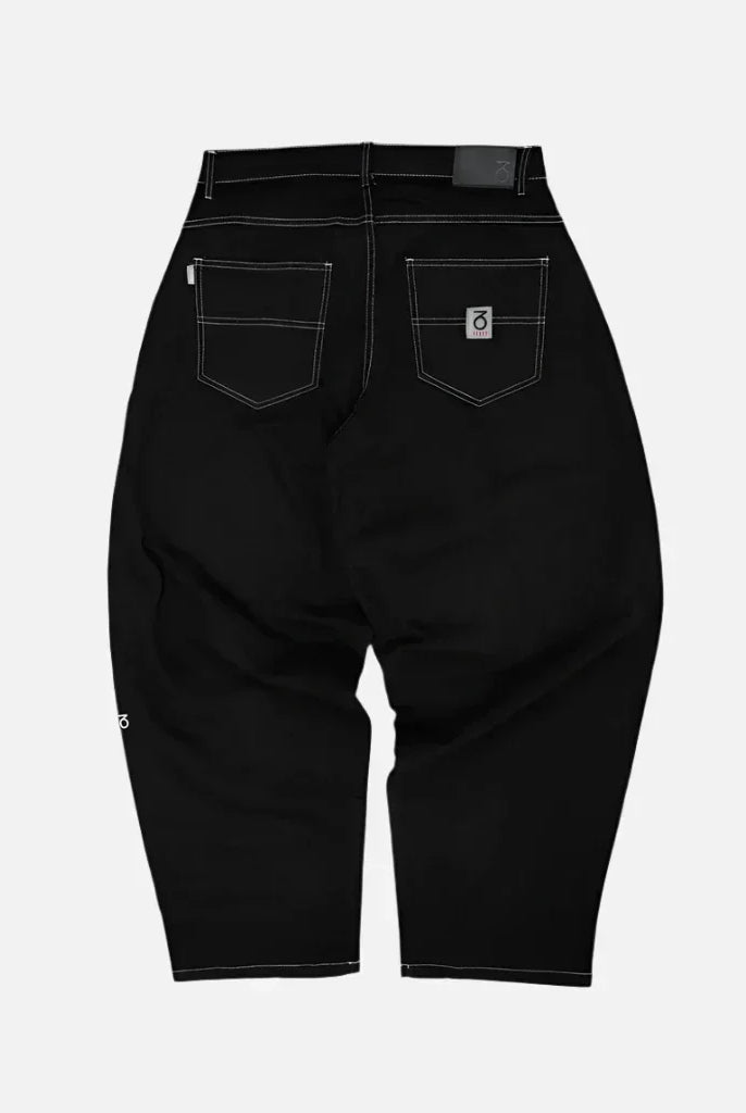 Three sixty london balloon fit 5 pocket denim jeans black/white black denim knee length