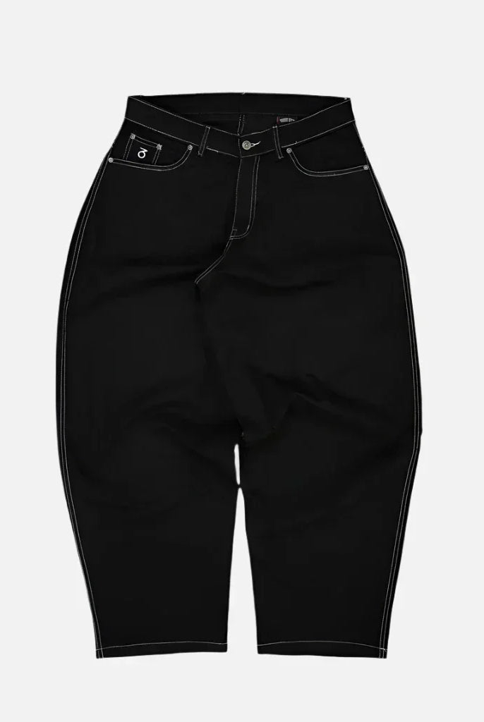 Three sixty london balloon fit 5 pocket denim jeans black/white black denim knee length